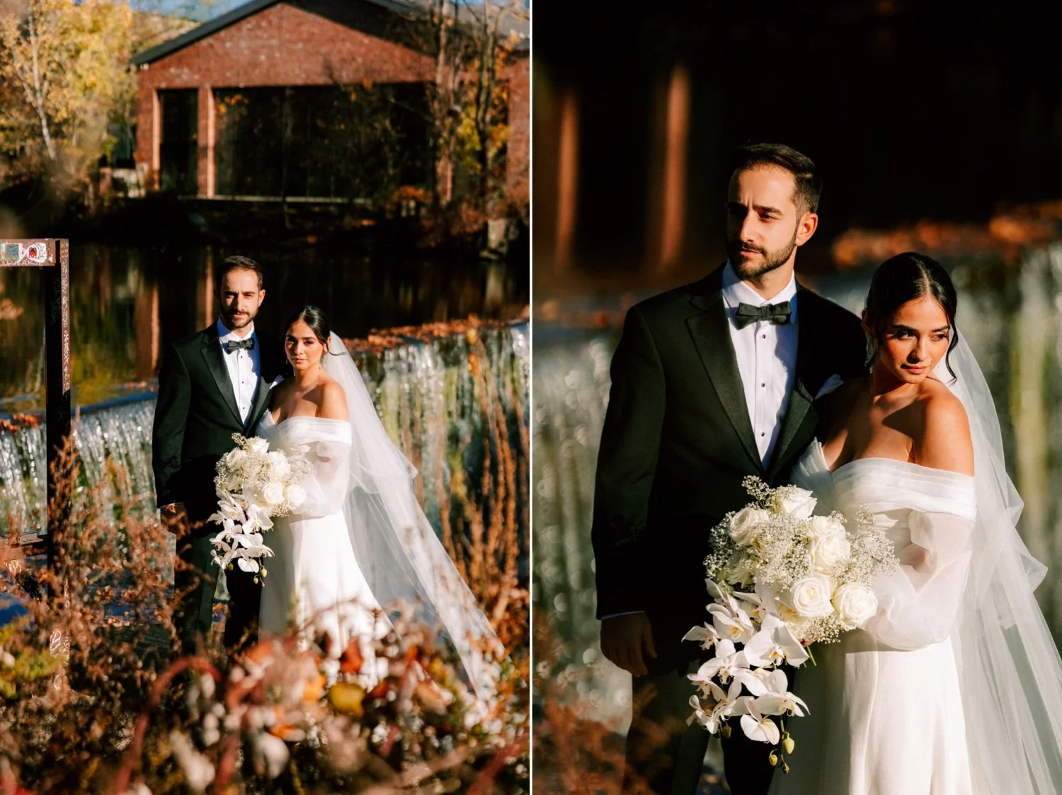 wedding couple portraits at beacon falls in front of the roundhouse