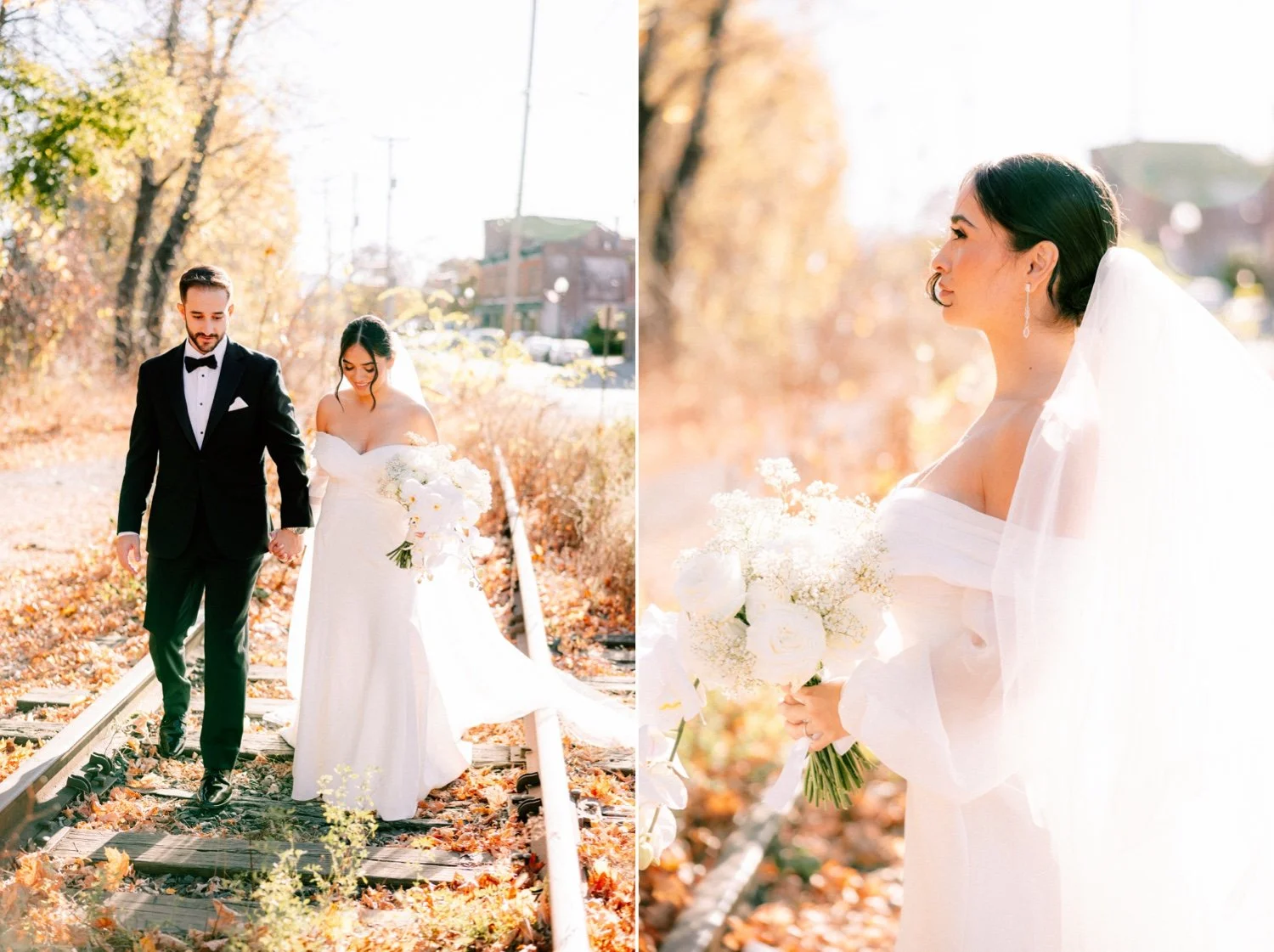 documentary ethereal photographs of wedding couple walking on the train tracks in beacon ny