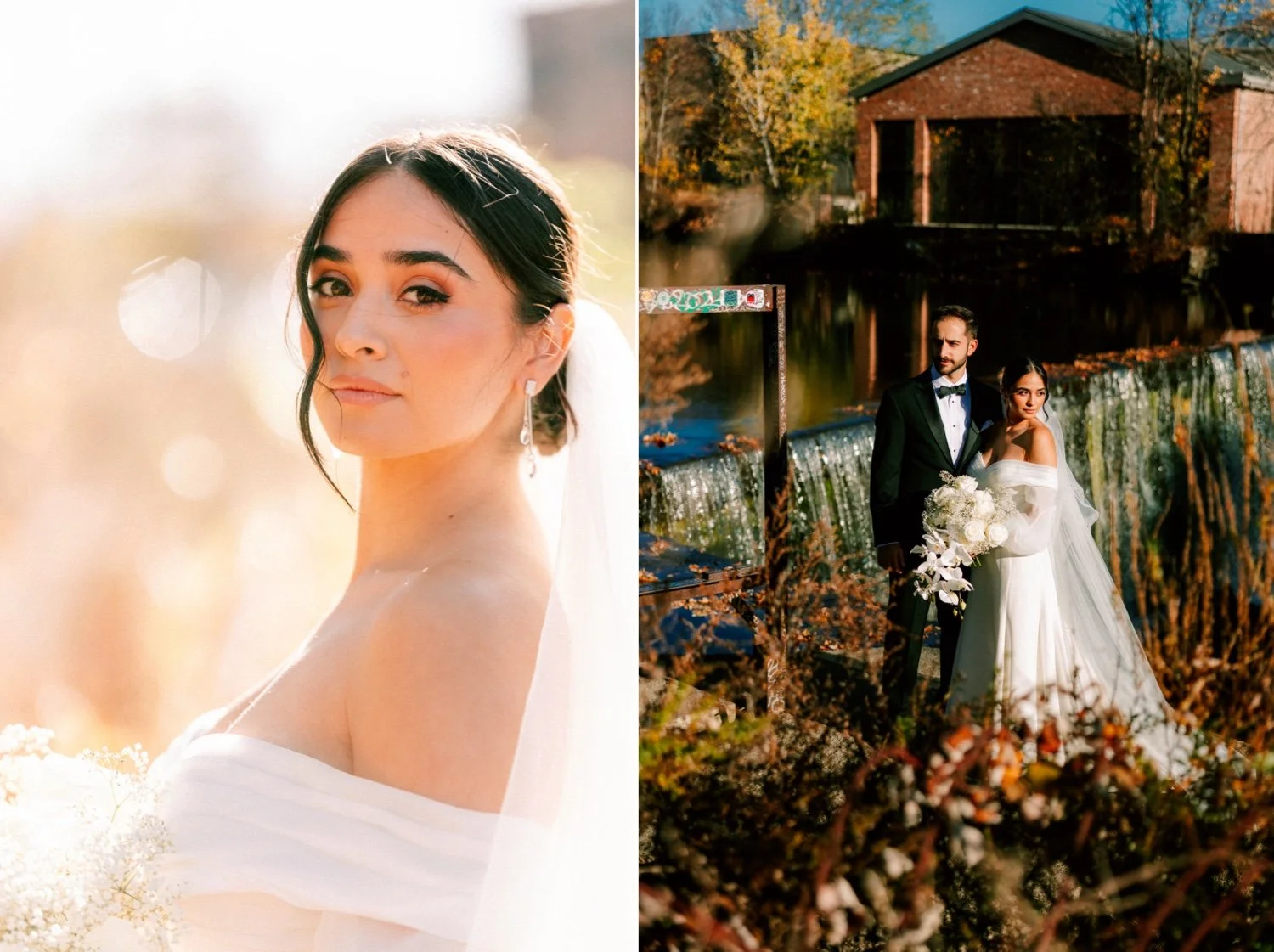 timeless photographs of bride and groom at beacon falls on their wedding day at the roundhouse