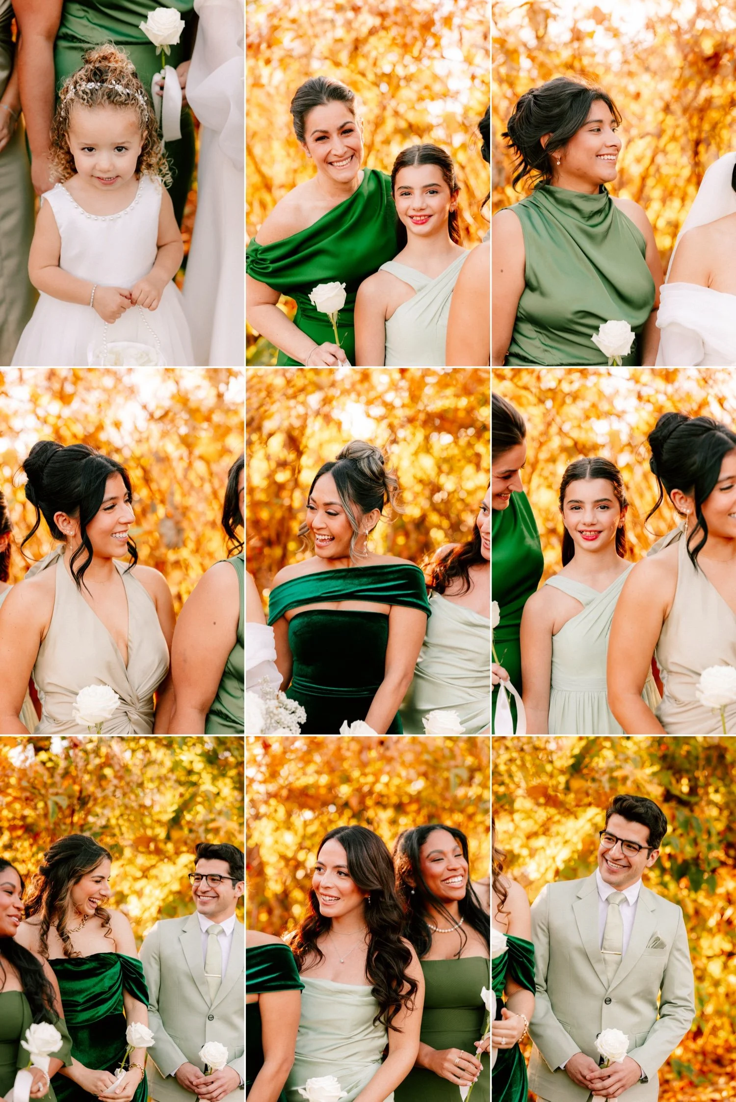 portraits of wedding party during november autumn wedding at the roundhouse