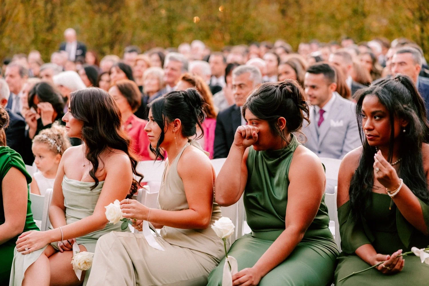 bridesmaids cry during wedding ceremony at the roundhouse