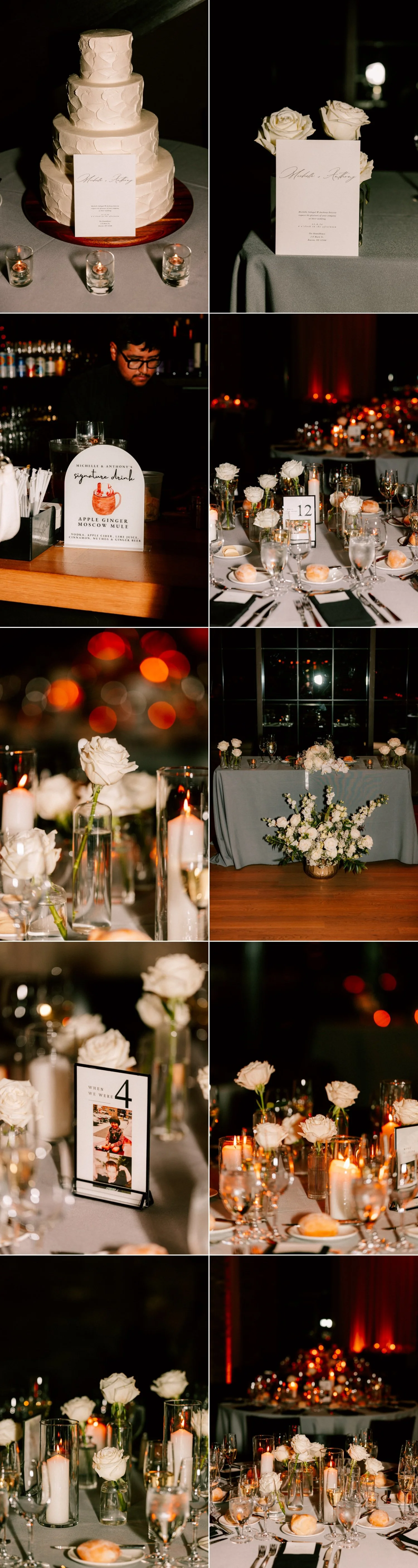 wedding reception florals by mira mira and details photographed with flash at the roundhouse