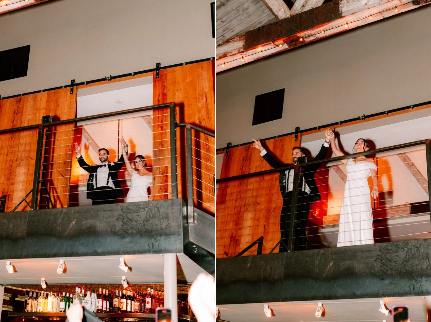 bride and groom introduced through barn doors at the roundhouse