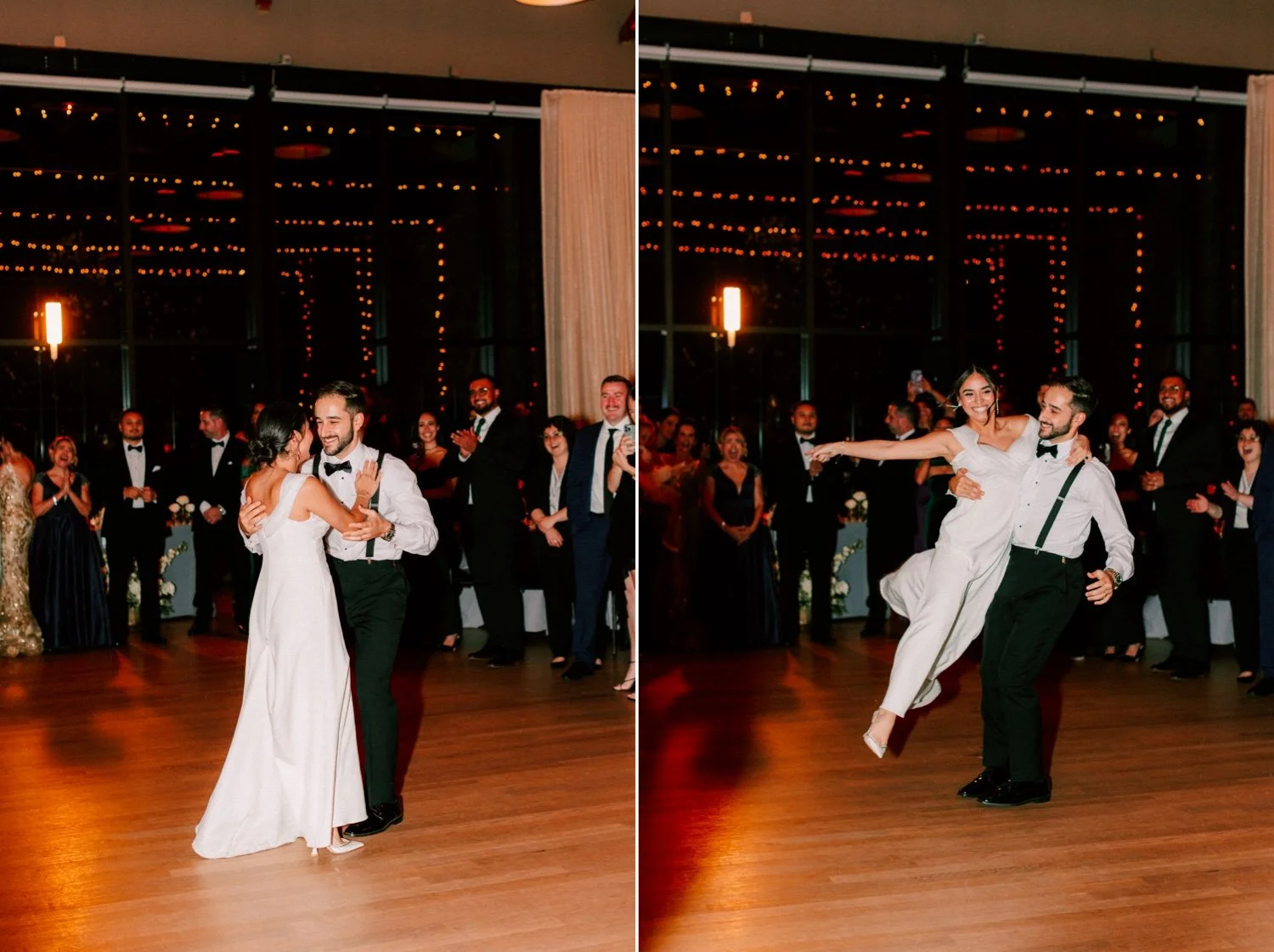 bride and groom do choreographed first dance during wedding reception at the roundhouse