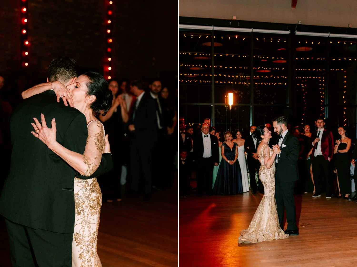 mother son dance during reception at the roundhouse