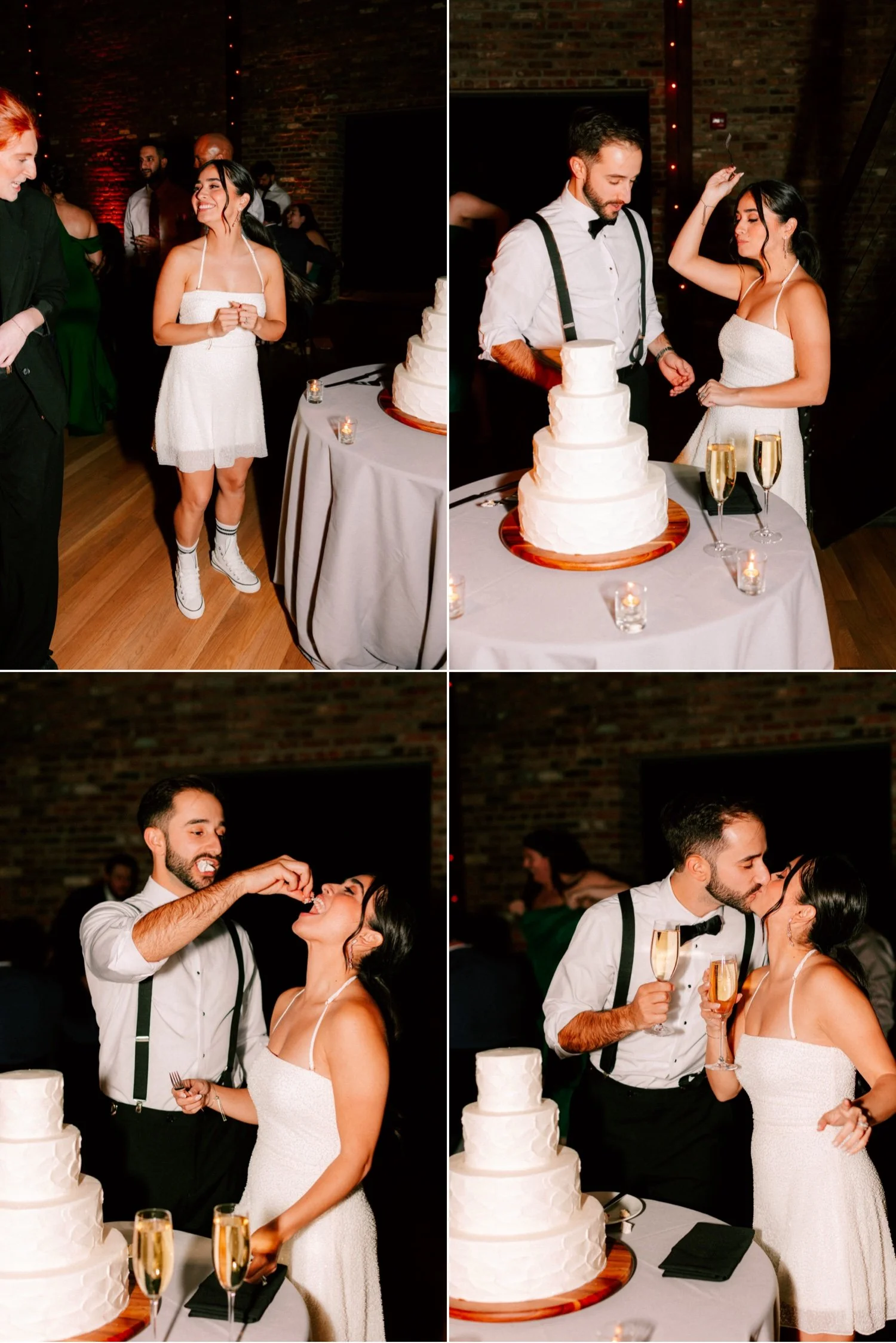 bride and groom cut their cake at the roundhouse