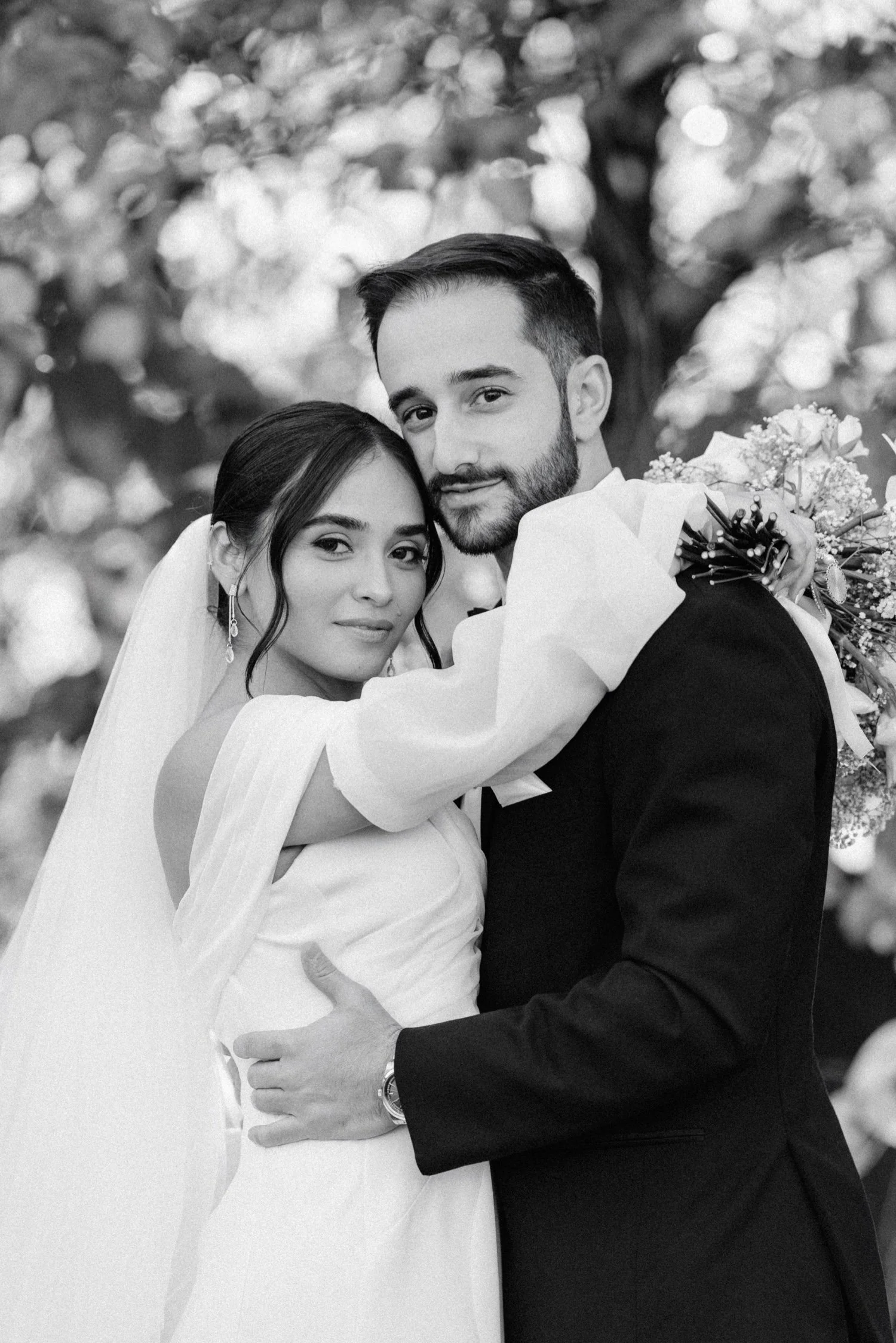 editorial black and white photograph of wedding couple at the roundhouse in beacon, ny