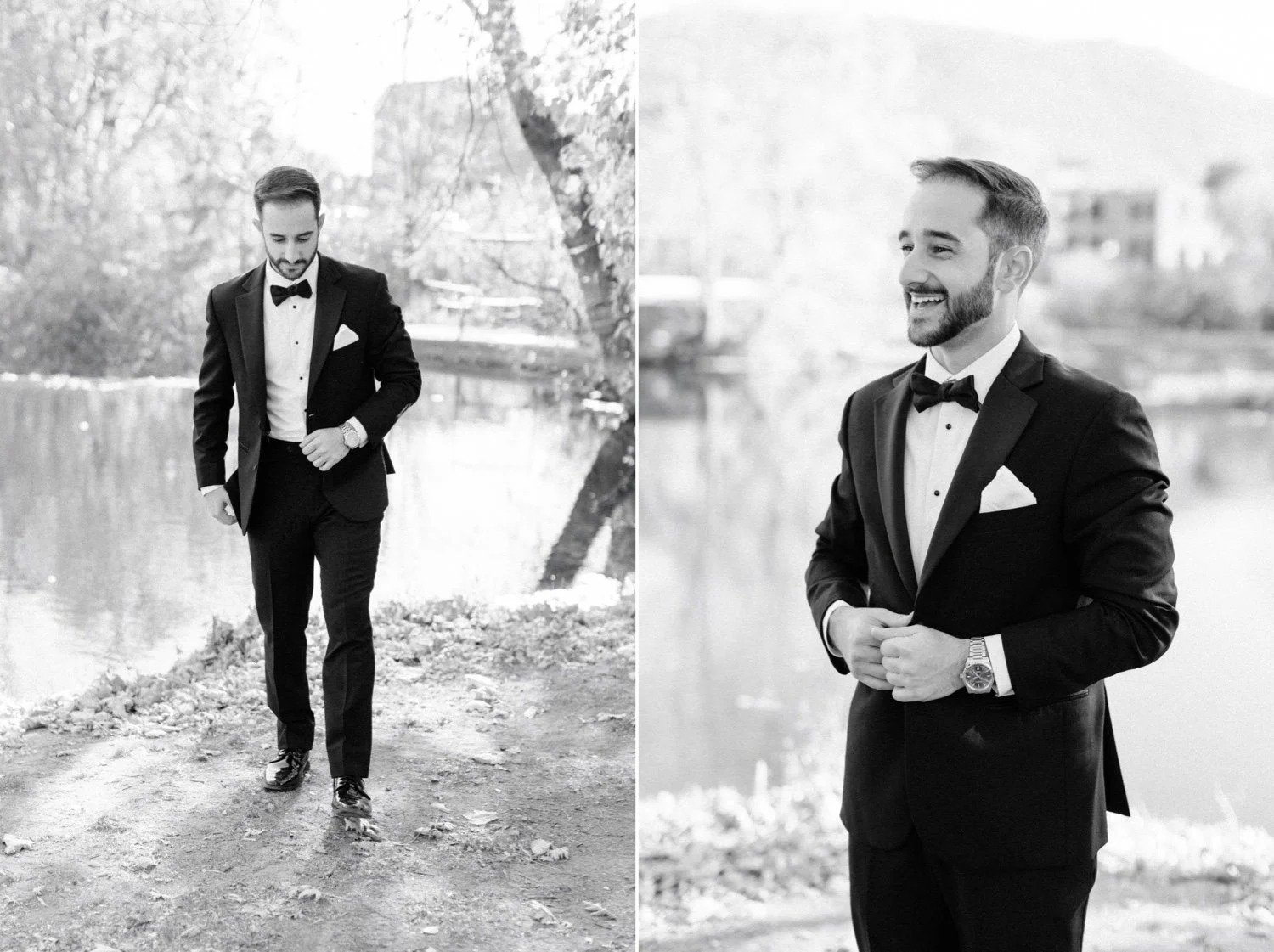 timeless black and white photographs of groom on his wedding day at the roundhouse