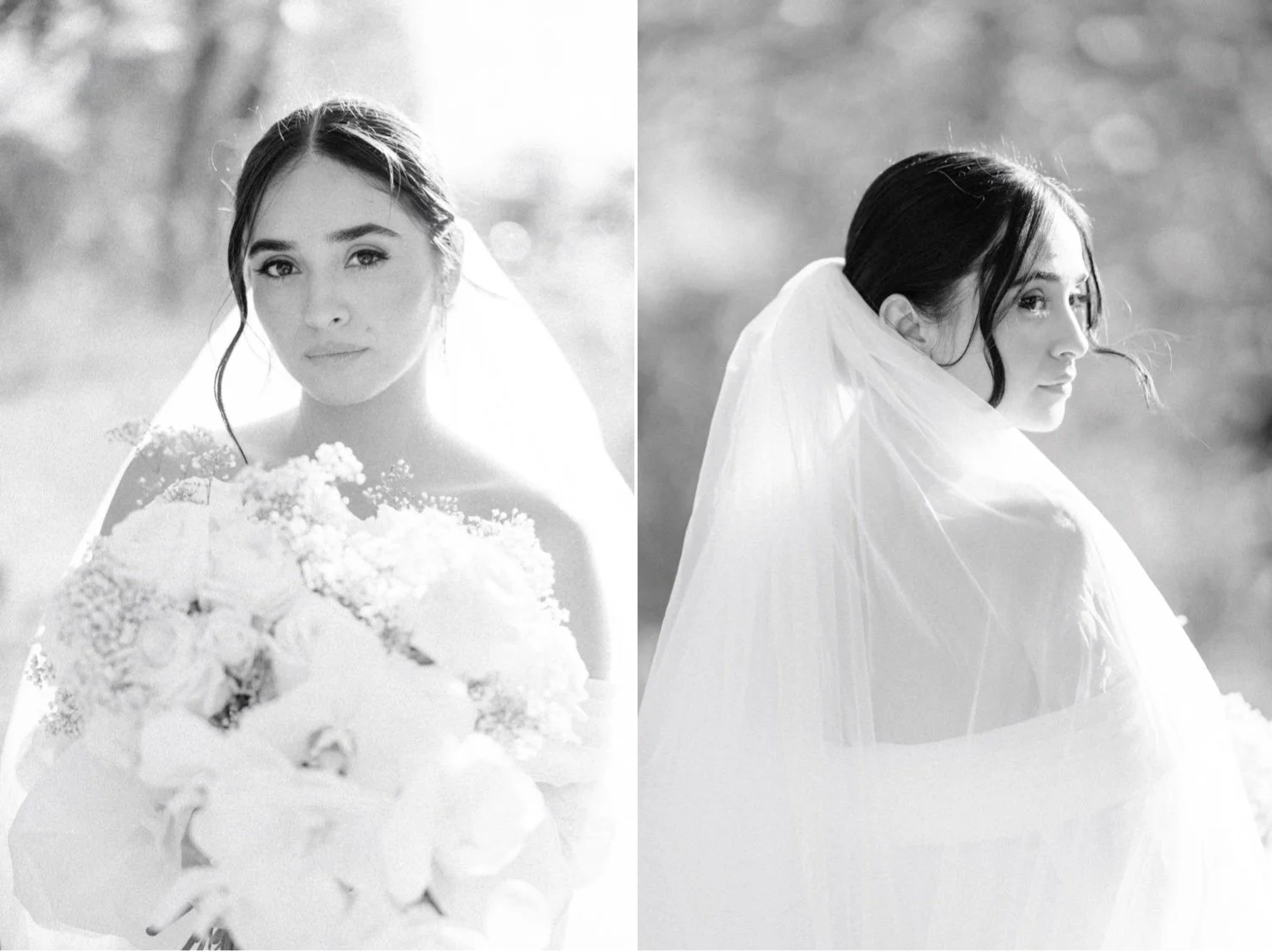 editorial black and white photograph of bride on her wedding day at the roundhouse in beacon ny