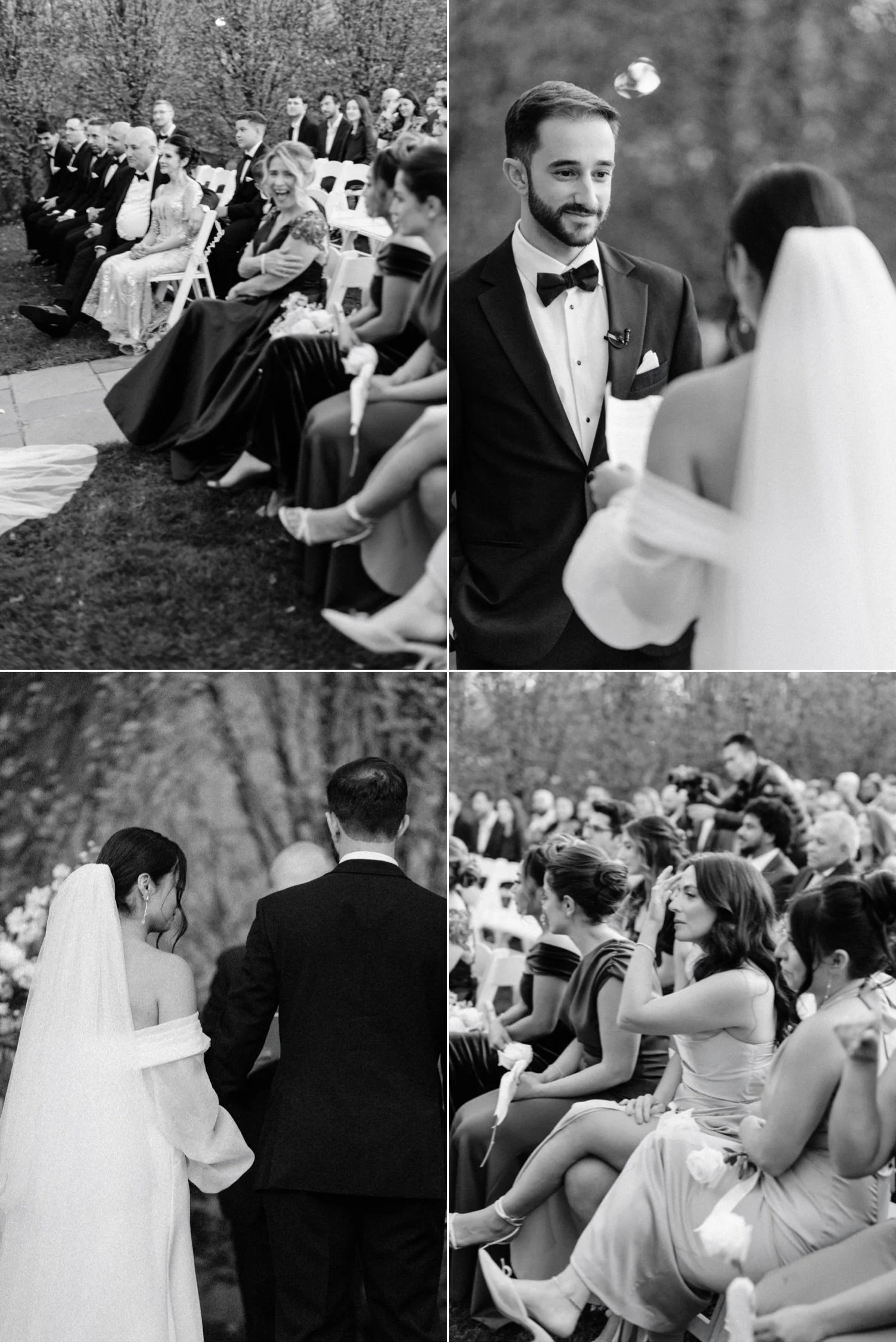 black and white photographs during outdoor autumn wedding ceremony at the roundhouse