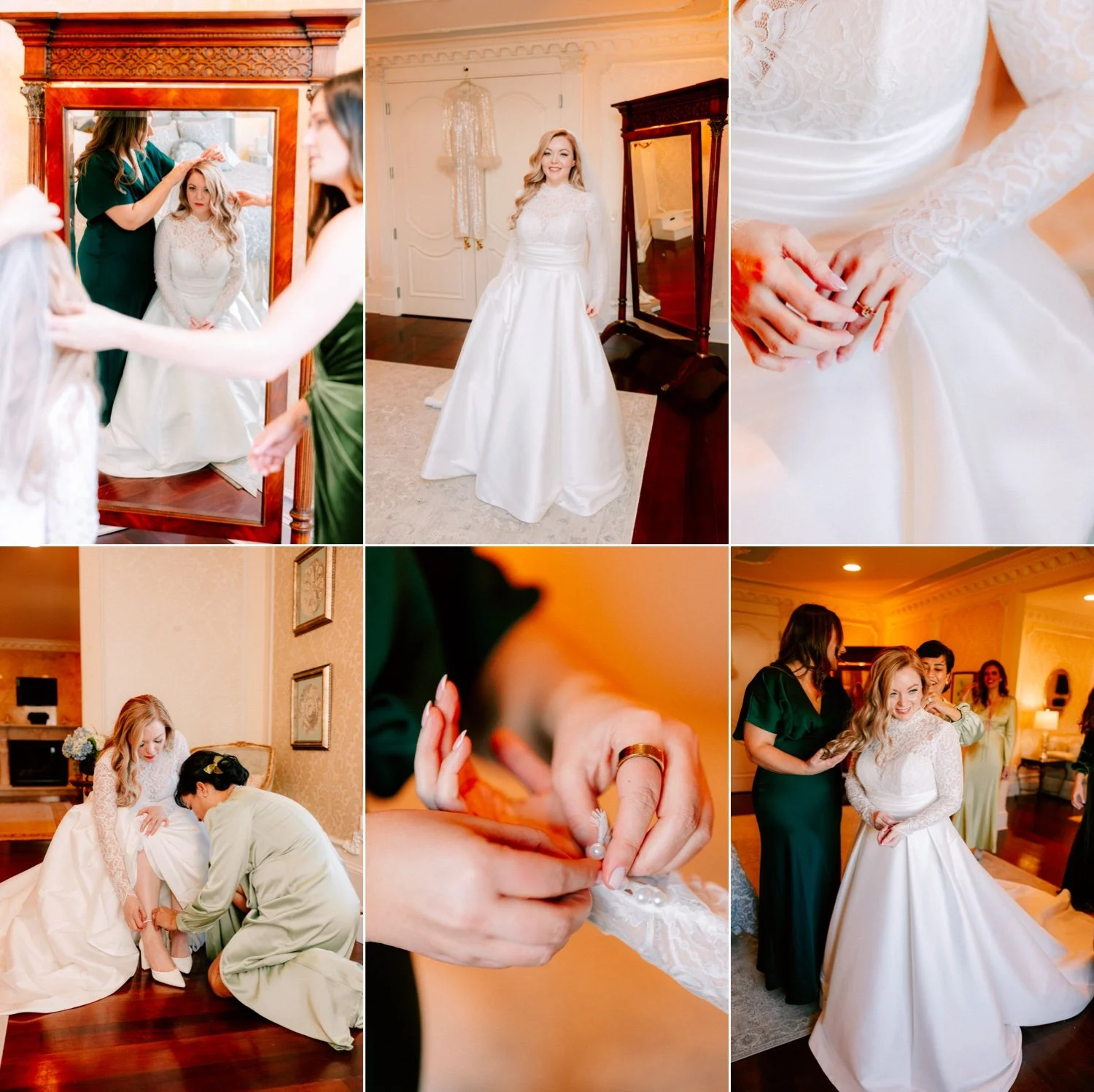 bride getting ready on her winter wedding day at the ashford estate