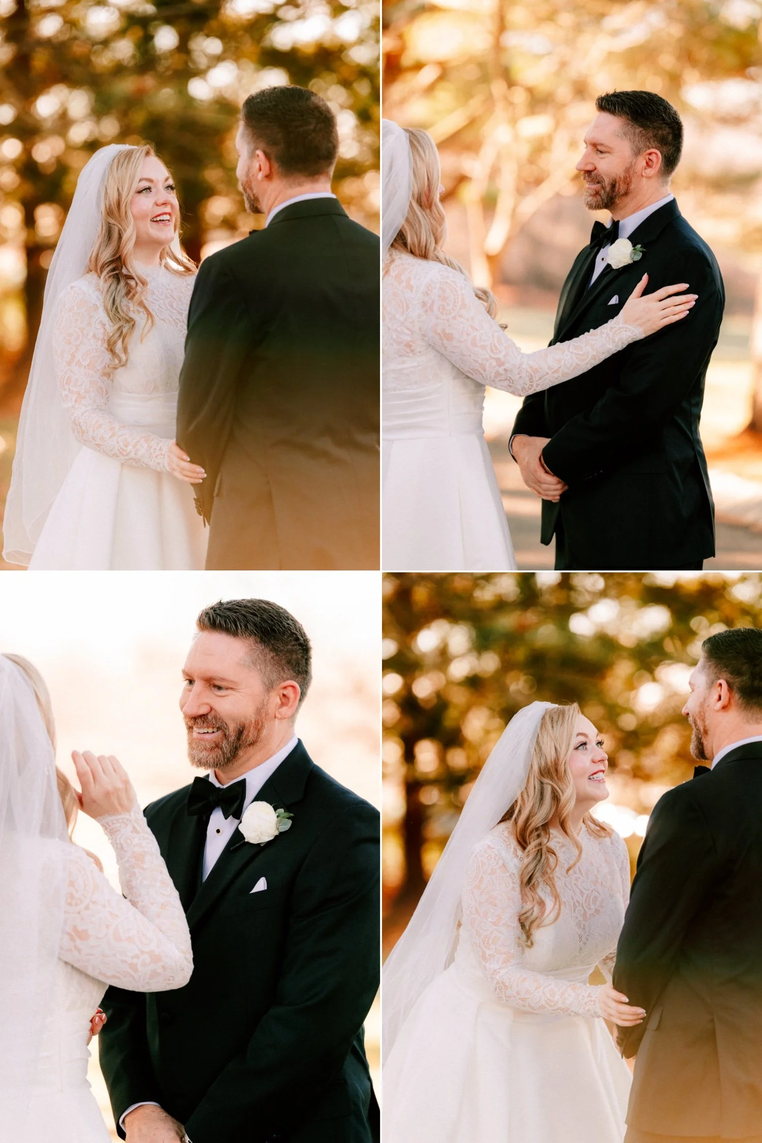 wedding couple laugh during first look at the ashford estate