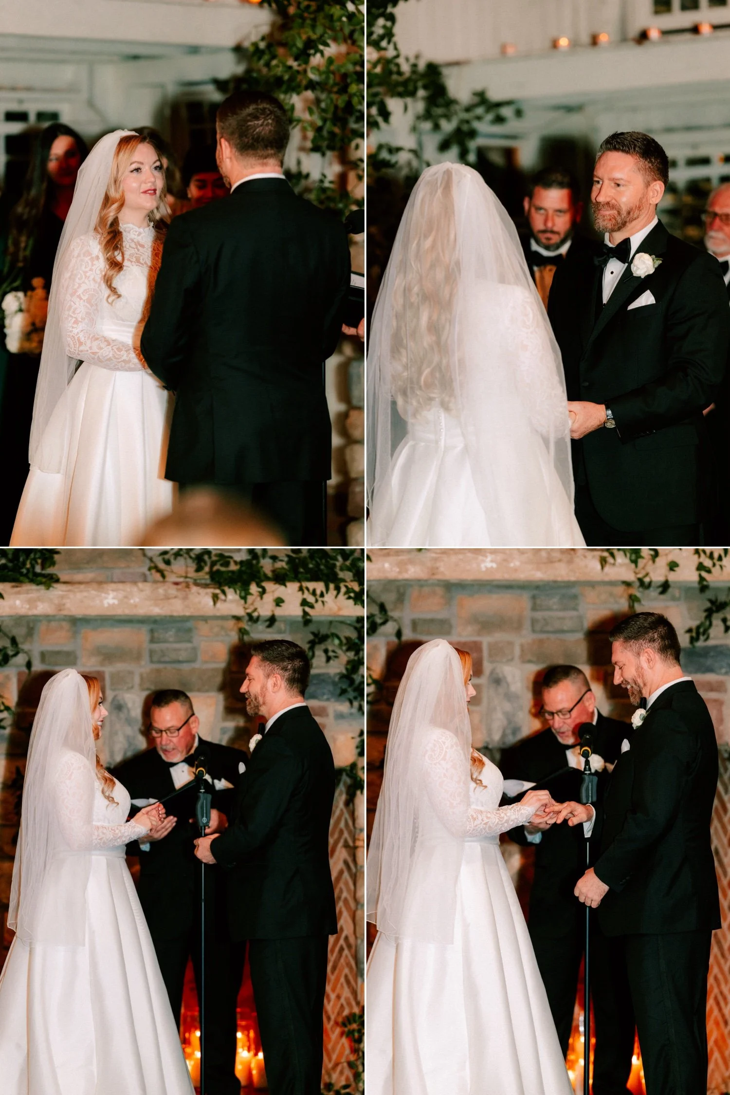 bride and groom exchange vows during wedding ceremony in the barn at the ashford estate