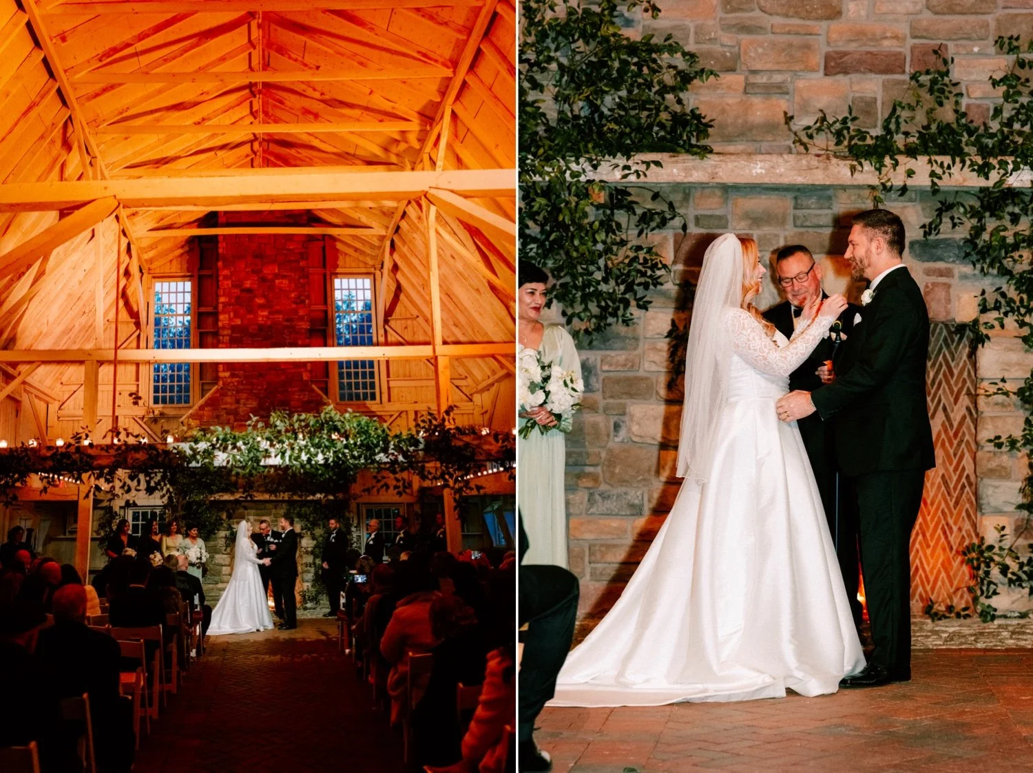 candlelit winter wedding ceremony in the barn at the ashford estate