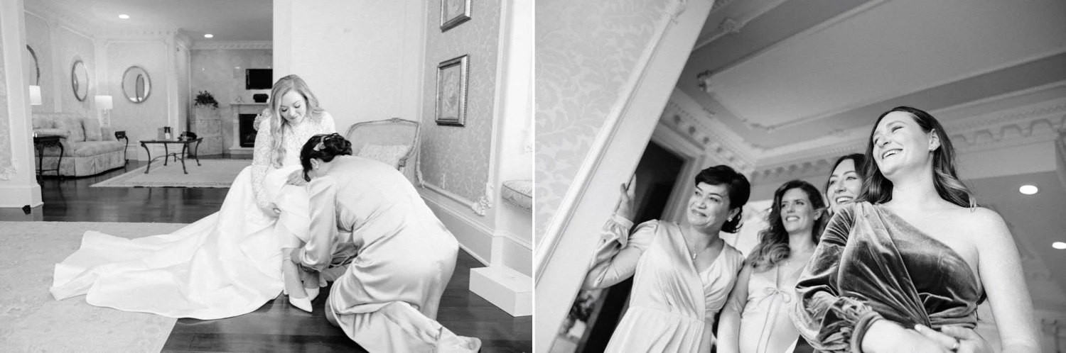bride and bridesmaids getting ready at the ashford estate