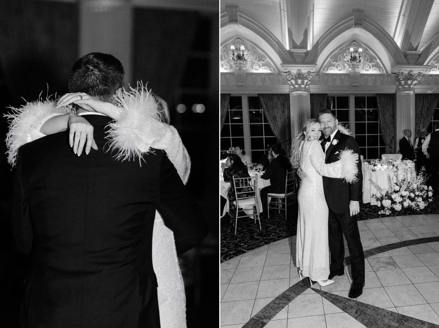 bride and groom dance after dress chance during reception at the ashford estate