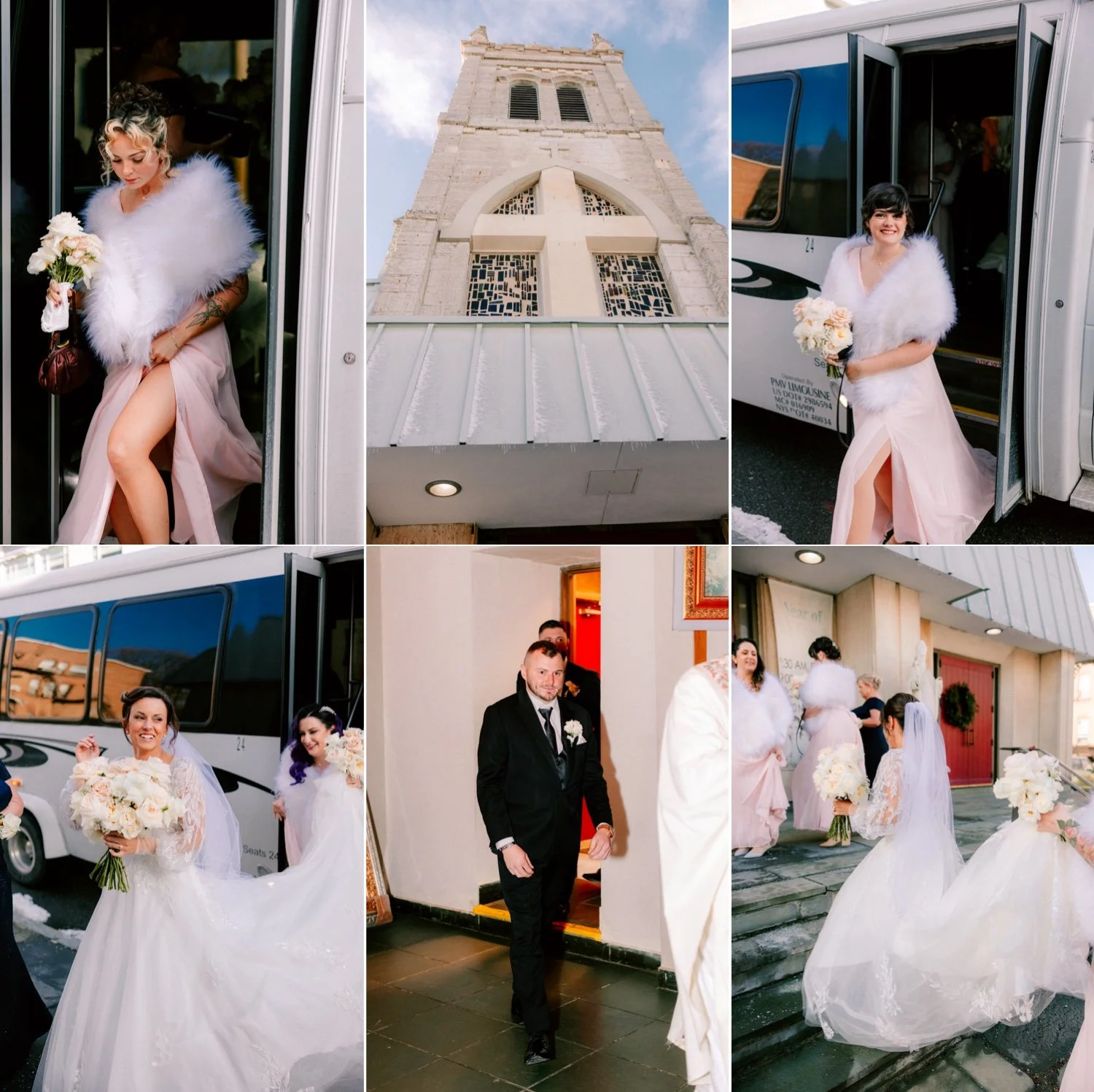  bride arriving at church in Newburgh for her wedding ceremony 