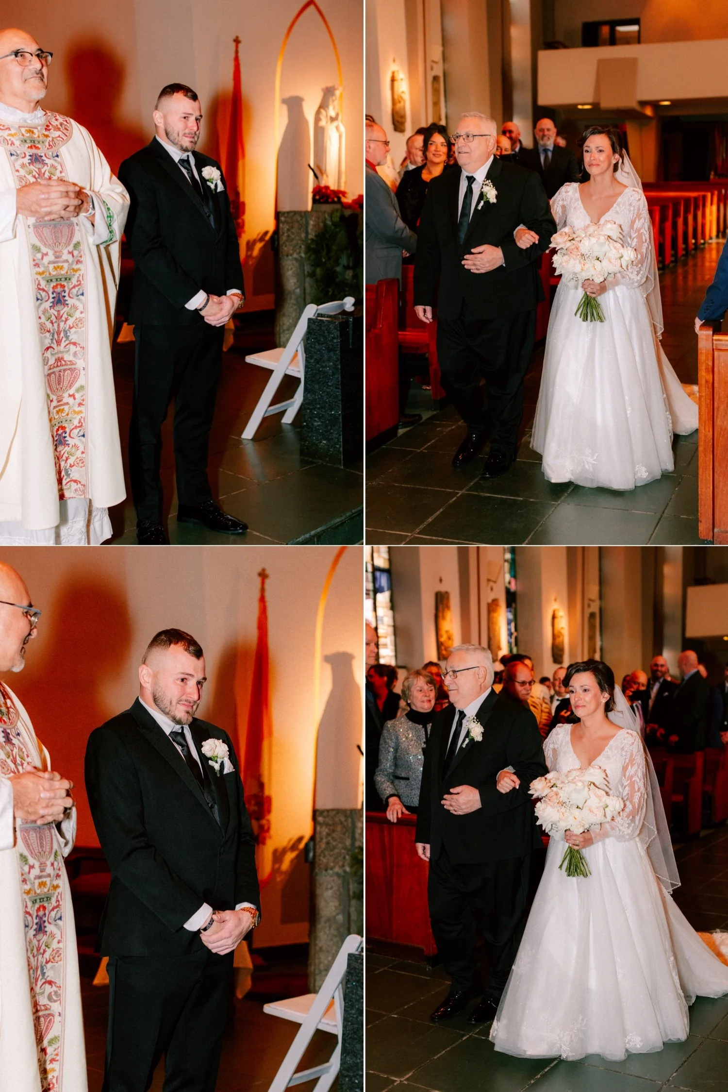  groom cries as bride is walking down the aisle for their wedding ceremony in Newburgh  