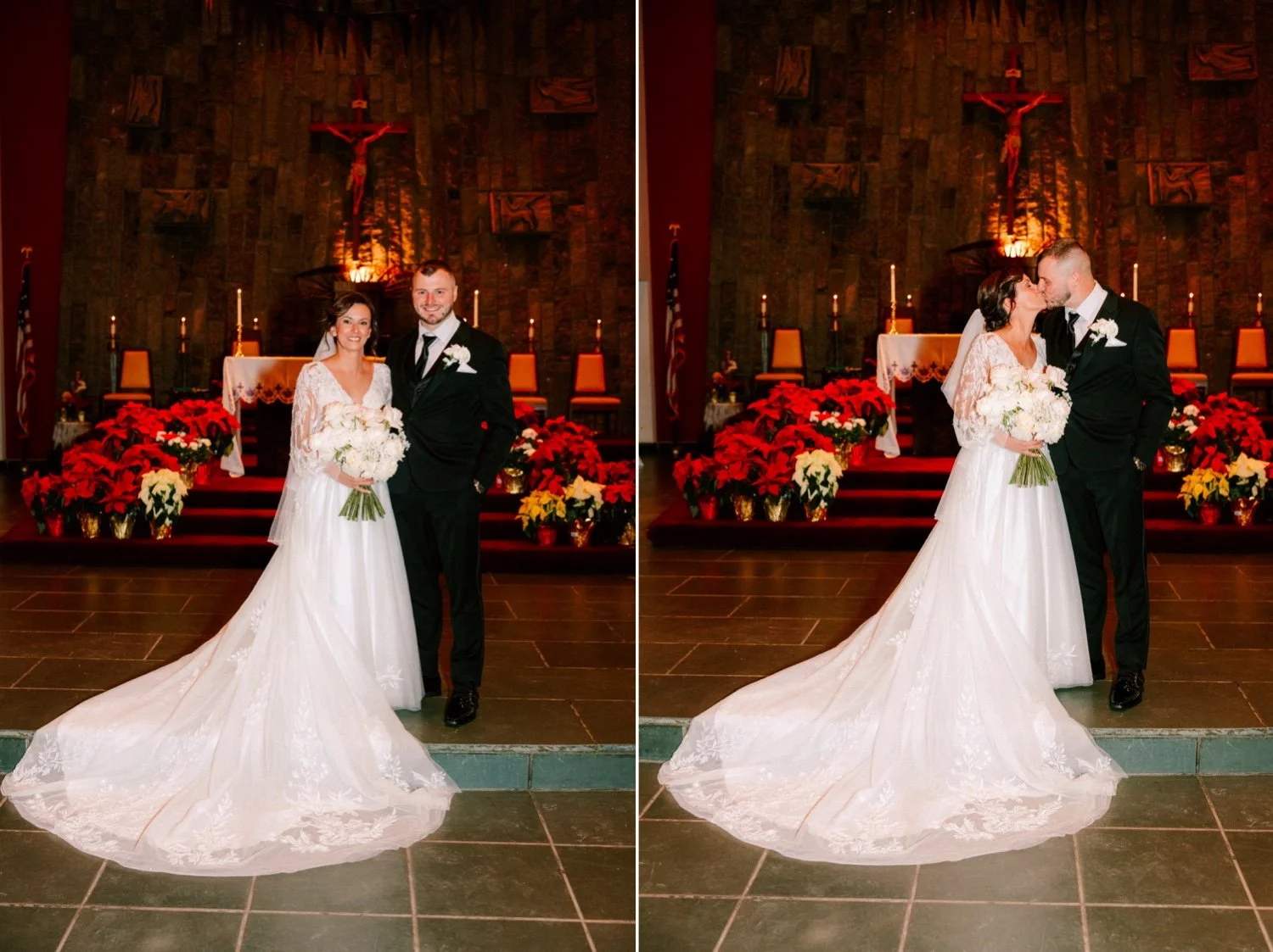  portraits of wedding couple at church altar after their ceremony in newburgh ny 