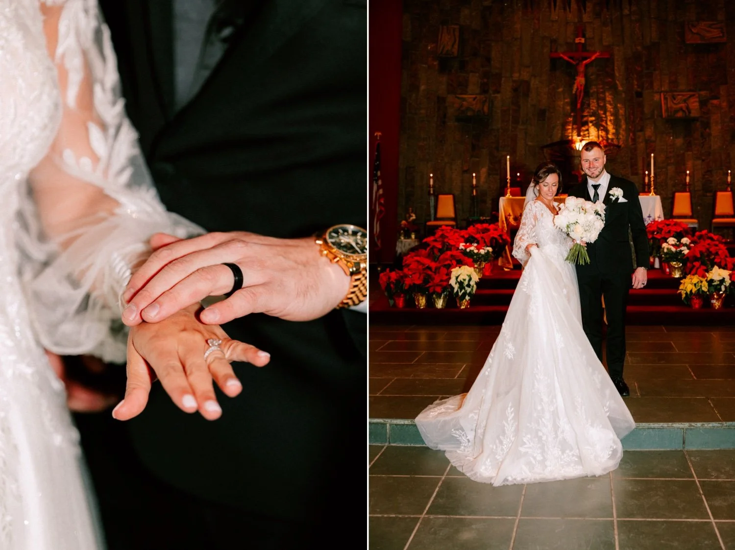  portraits of wedding couple at church altar after their ceremony in newburgh ny 