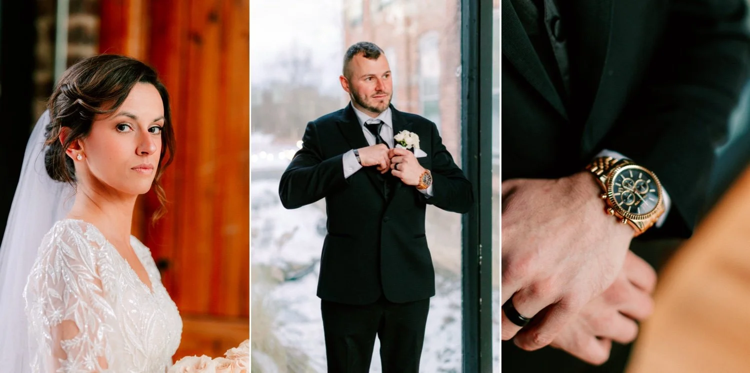  portrait of bride and groom during winter wedding at city winery hudson valley 