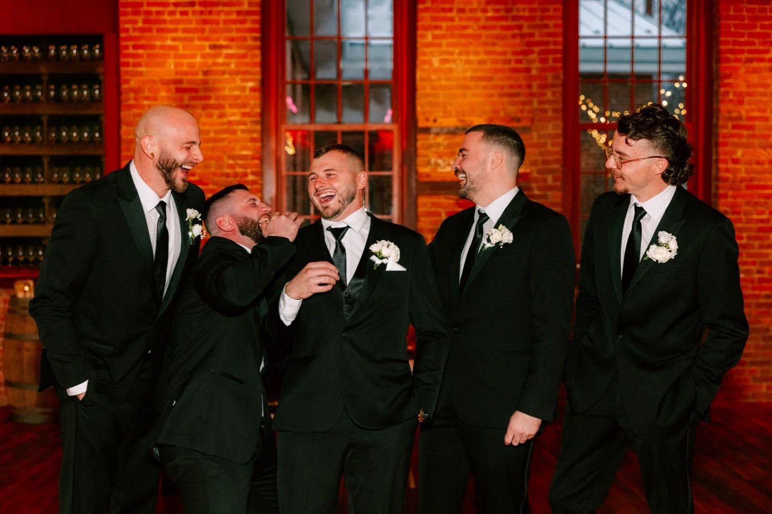  bridal party photos taken inside city winery hudson valley on winter wedding day 