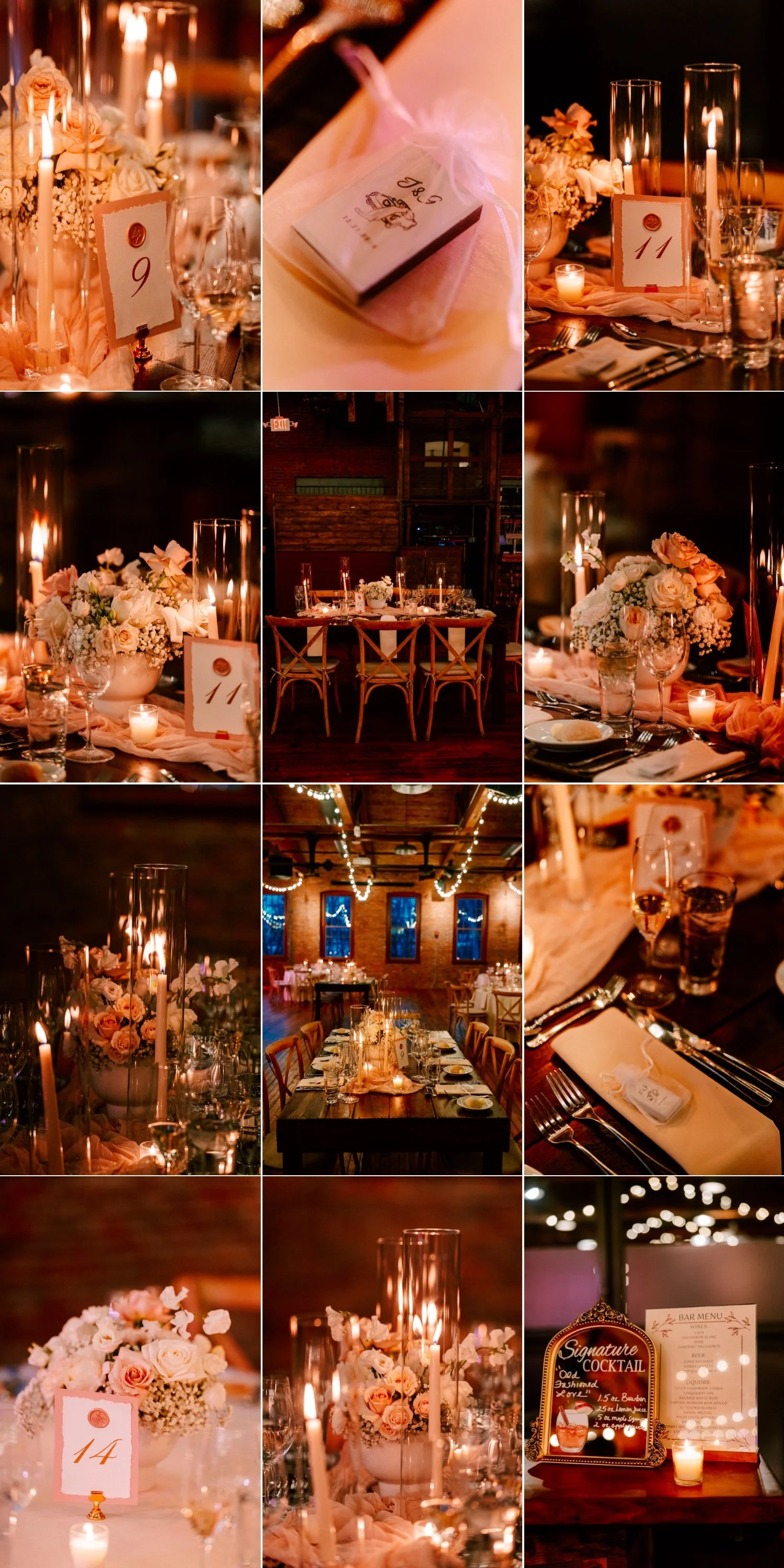  wedding reception florals, table numbers, candles, and decor by wildblooms bridal at city winery hudson valley  