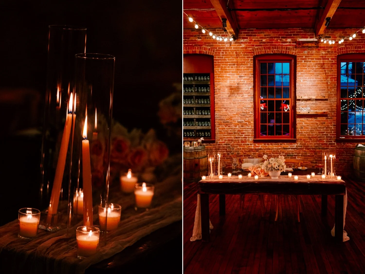  winter wedding sweetheart table decor, flowers, and taper candles by wildblooms bridal at city winery hudson valley 