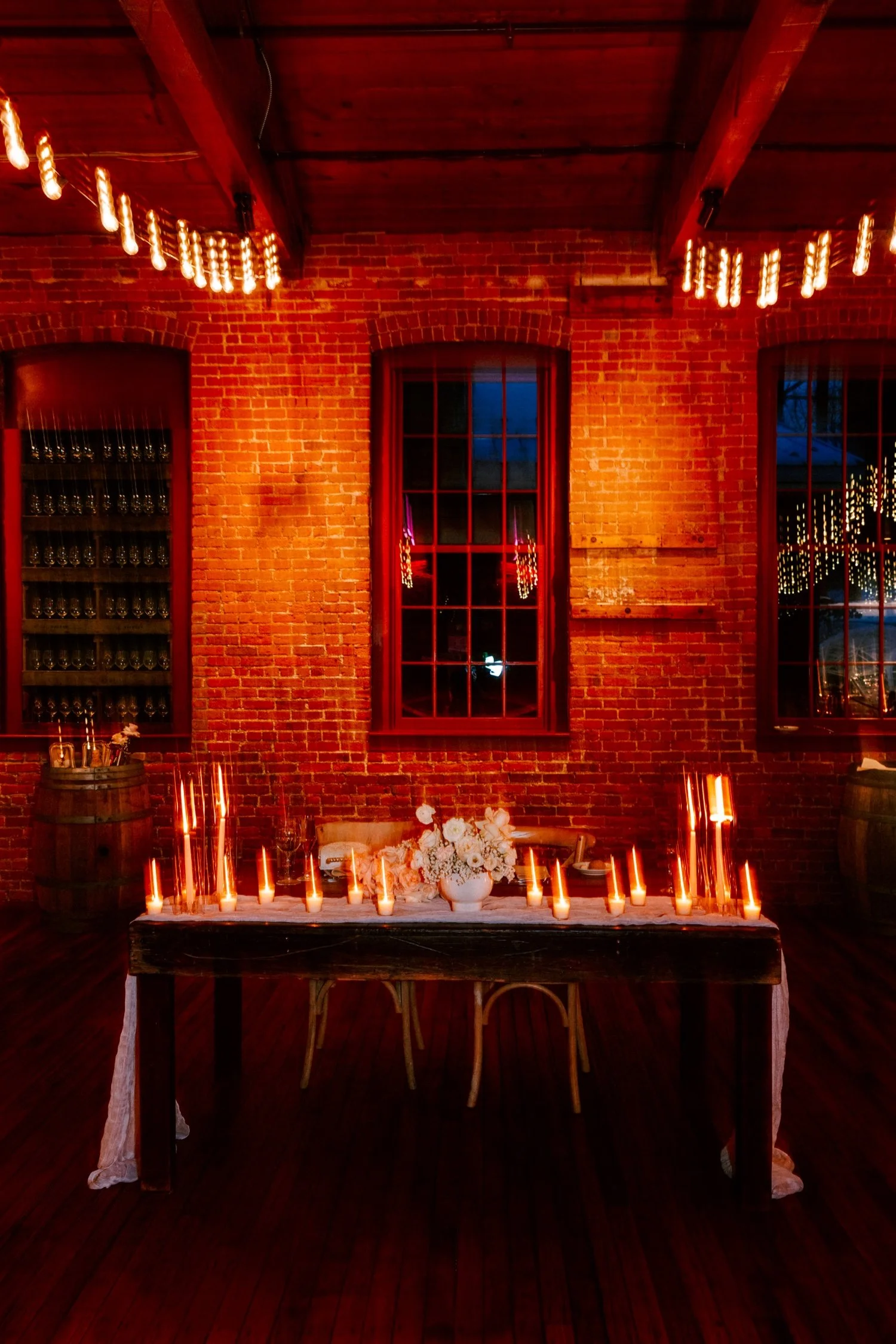  motion blur slow shutter photograph of sweetheart table decor for winter wedding at city winery hudson valley 