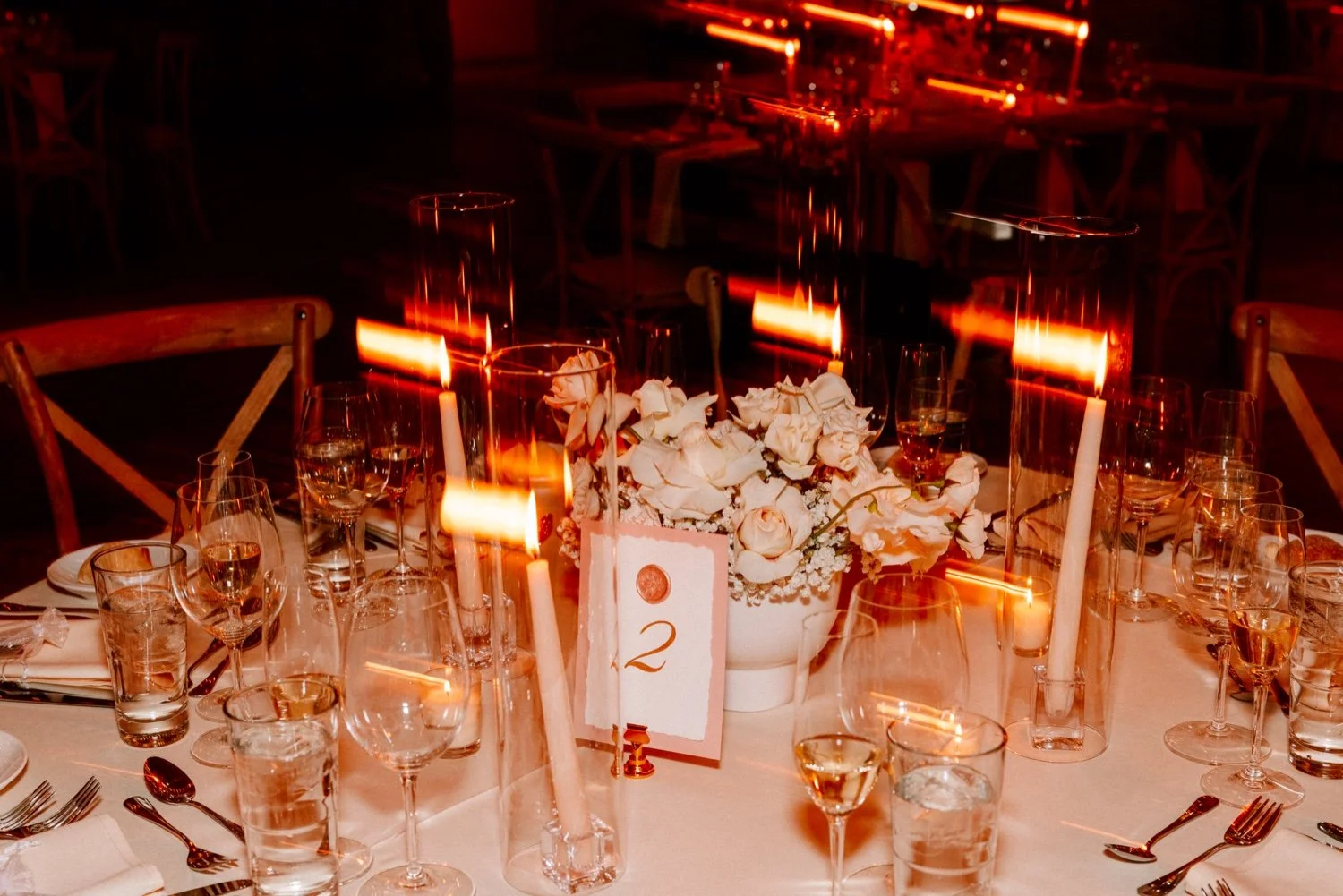  table number, taper candles, with motion blur for winter wedding at city winery hudson valley  