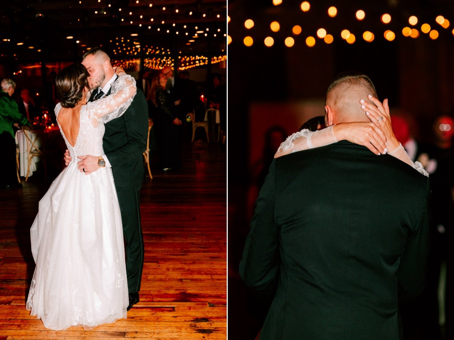  bride and groom embrace during their first dance at city winery hudson valley 