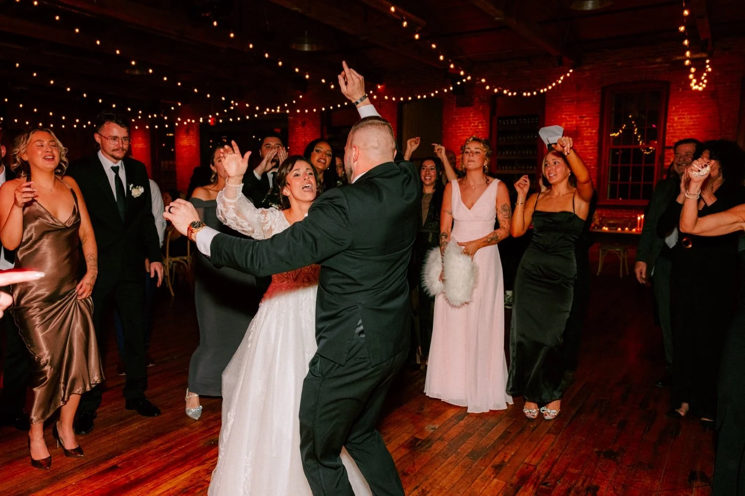  wedding couple party during their reception at city winery hudson valley 