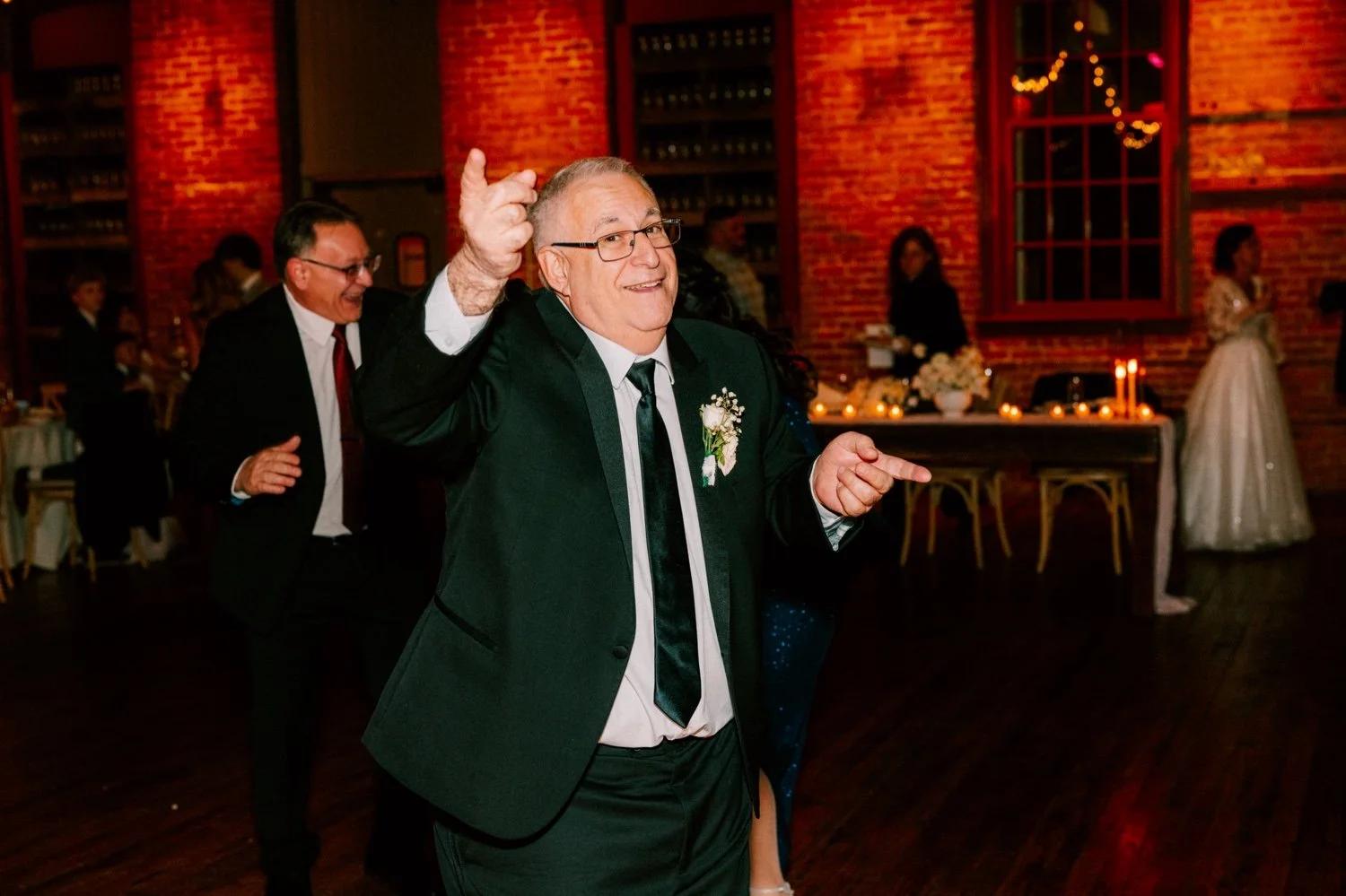  father of the bride dancing and being silly during winter wedding reception at city winery hudson valley 