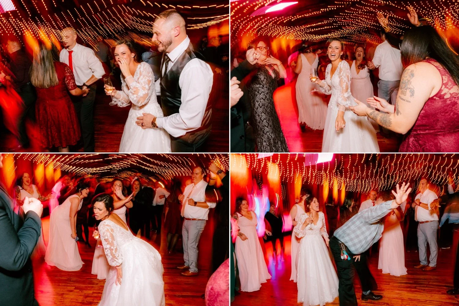  motion blur slow shutter photographs of wedding couple and guests partying and dancing during reception at city winery hudson valley 