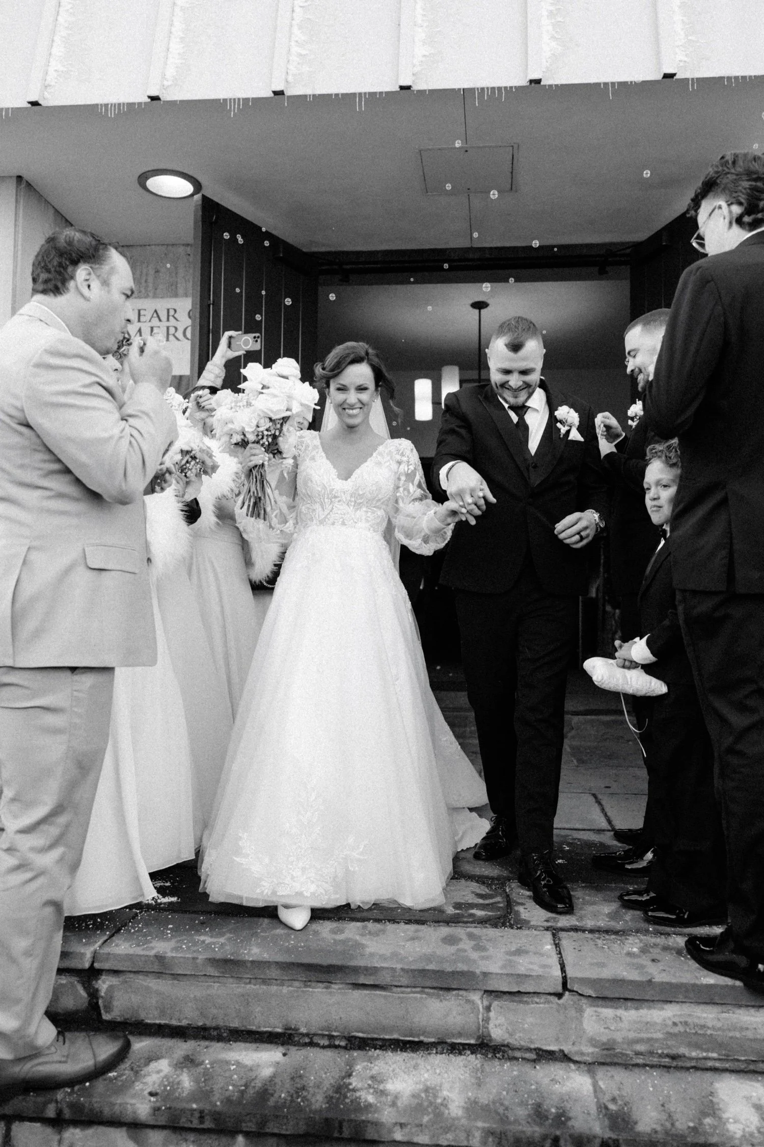  wedding couple walk through bubble church exit in newburgh ny 