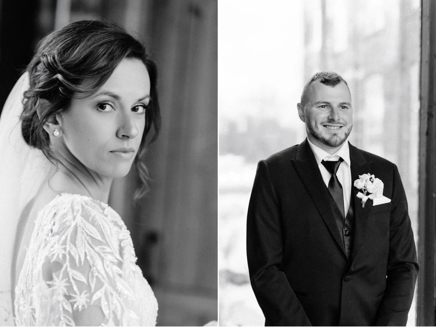  portraits of bride and groom inside city winery hudson valley on their winter wedding day 