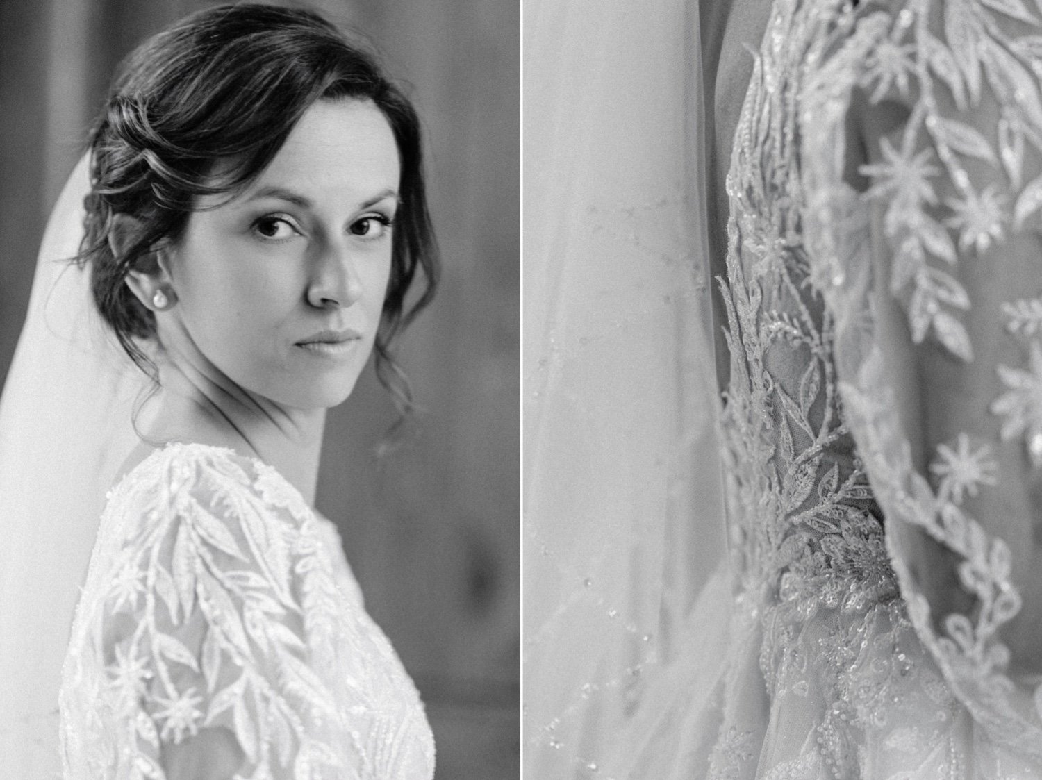  wedding photo of bride and her dress inside city winery hudson valley in december 