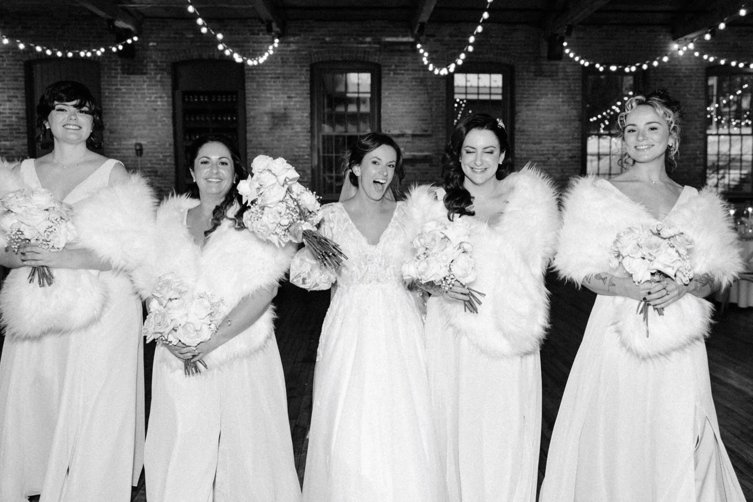  bridesmaids having fun walking inside city winery hudson valley 