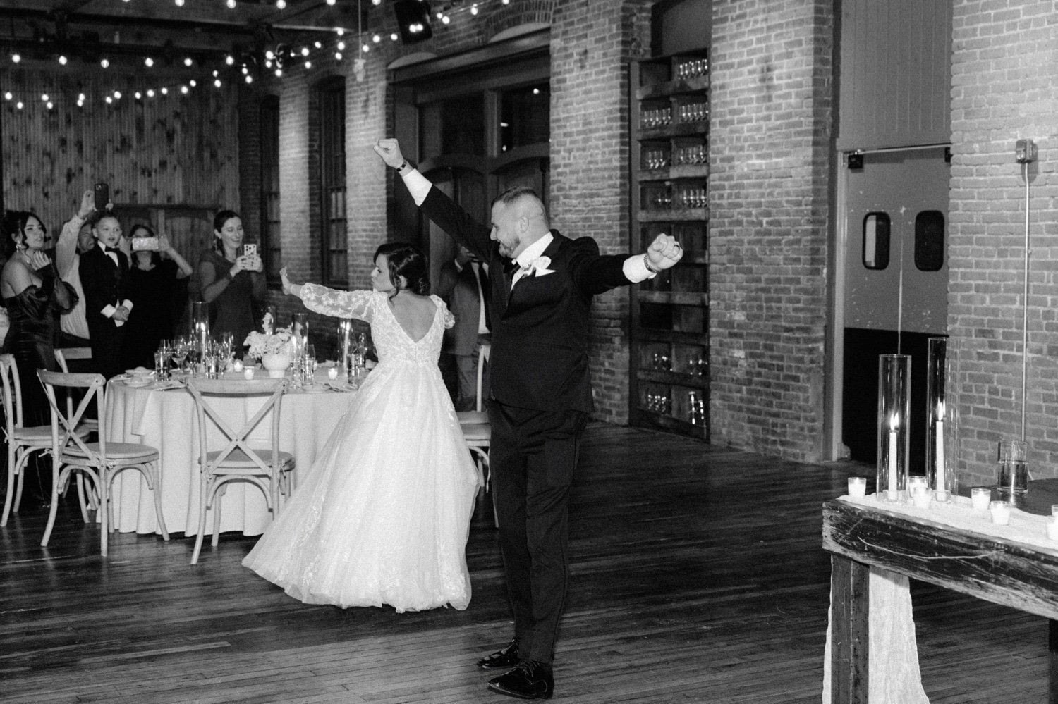  winter wedding couple enter their reception space at city winery hudson valley 