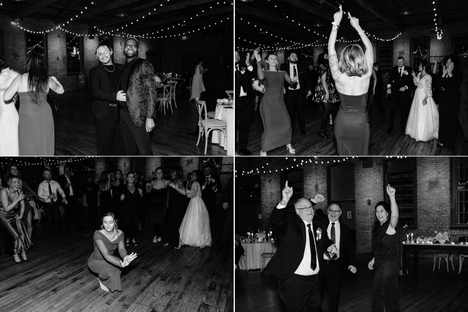  guests dance and party during winter wedding reception at city winery hudson valley 