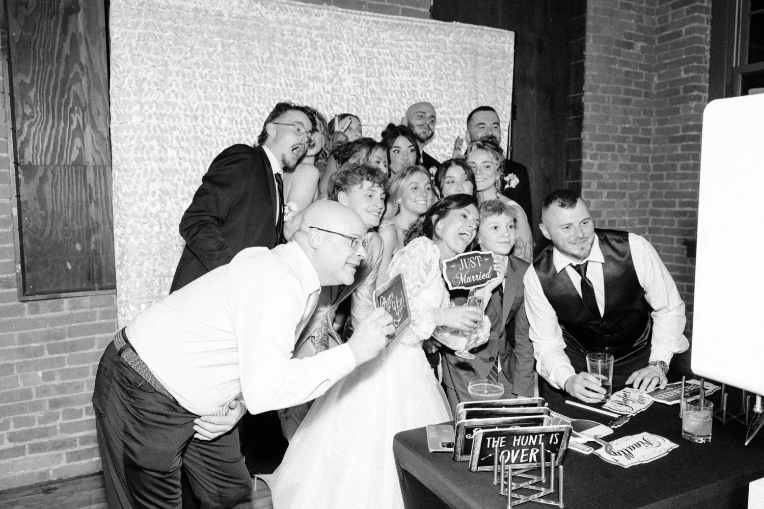  wedding couple and guests pose for photo booth at city winery hudson valley 
