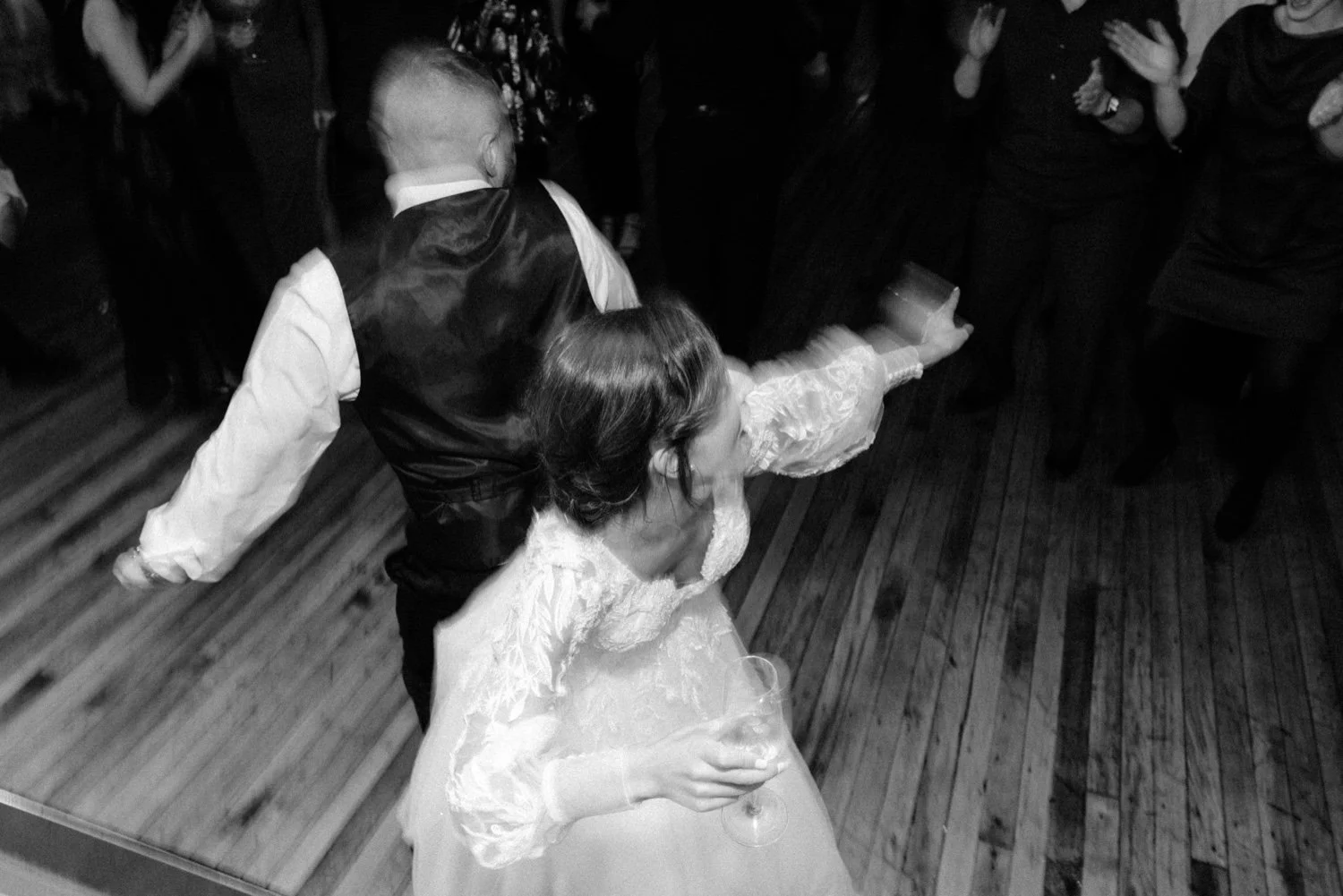  wedding couple dance back to back at city winery hudson valley winter reception 