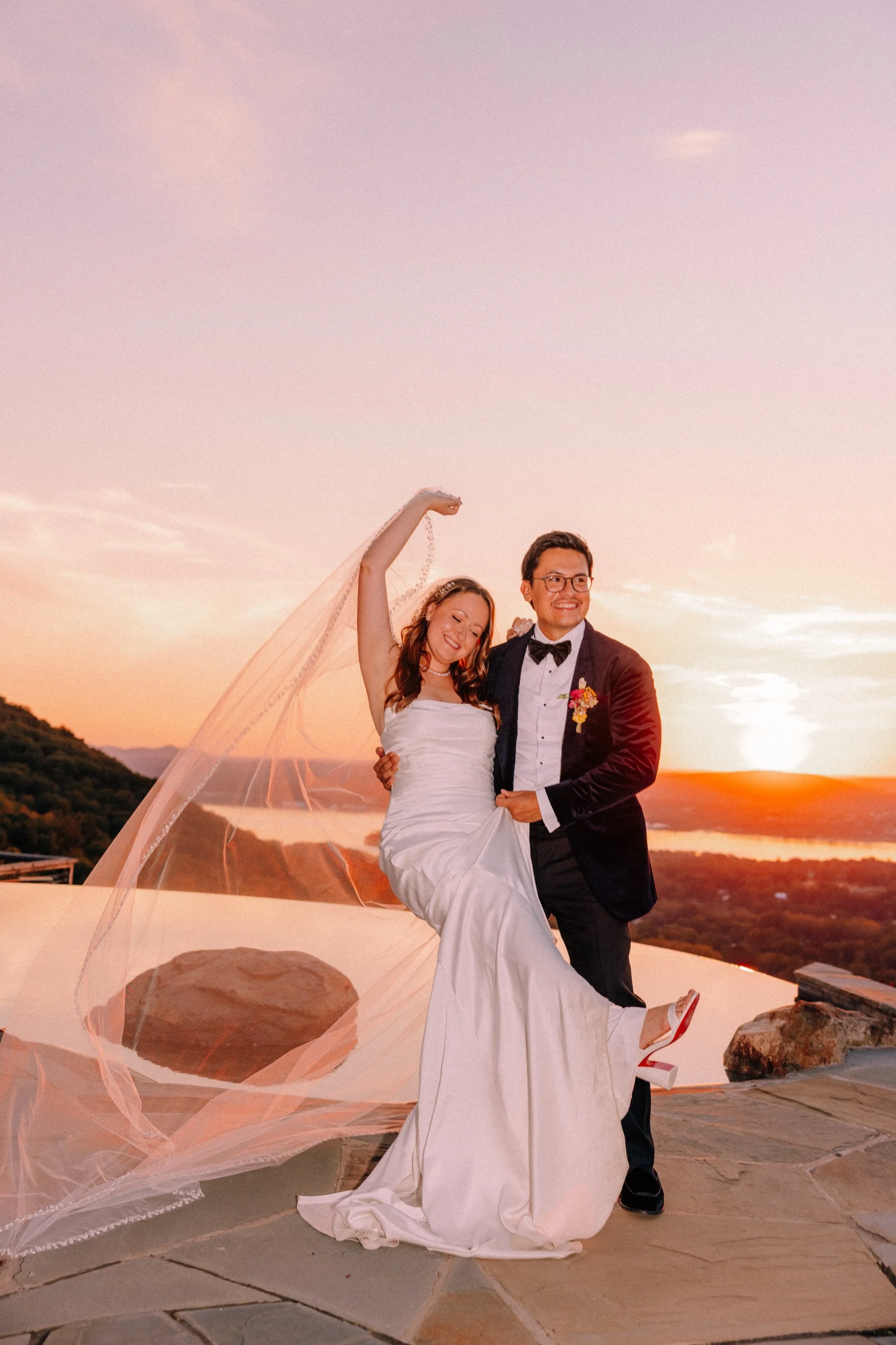 sunset during intimate hudson valley wedding at Lambs Hill