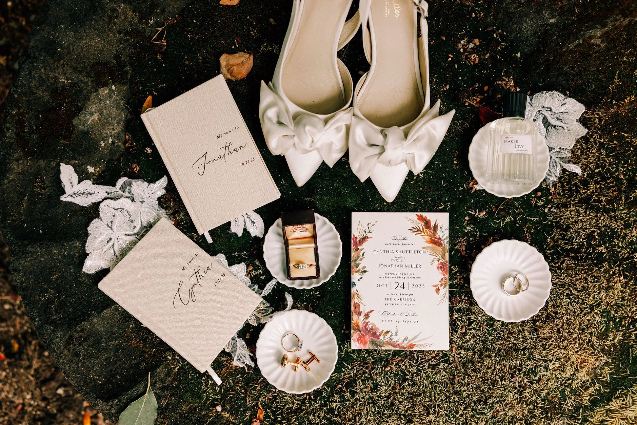  wedding photo flat lay at the garrison 