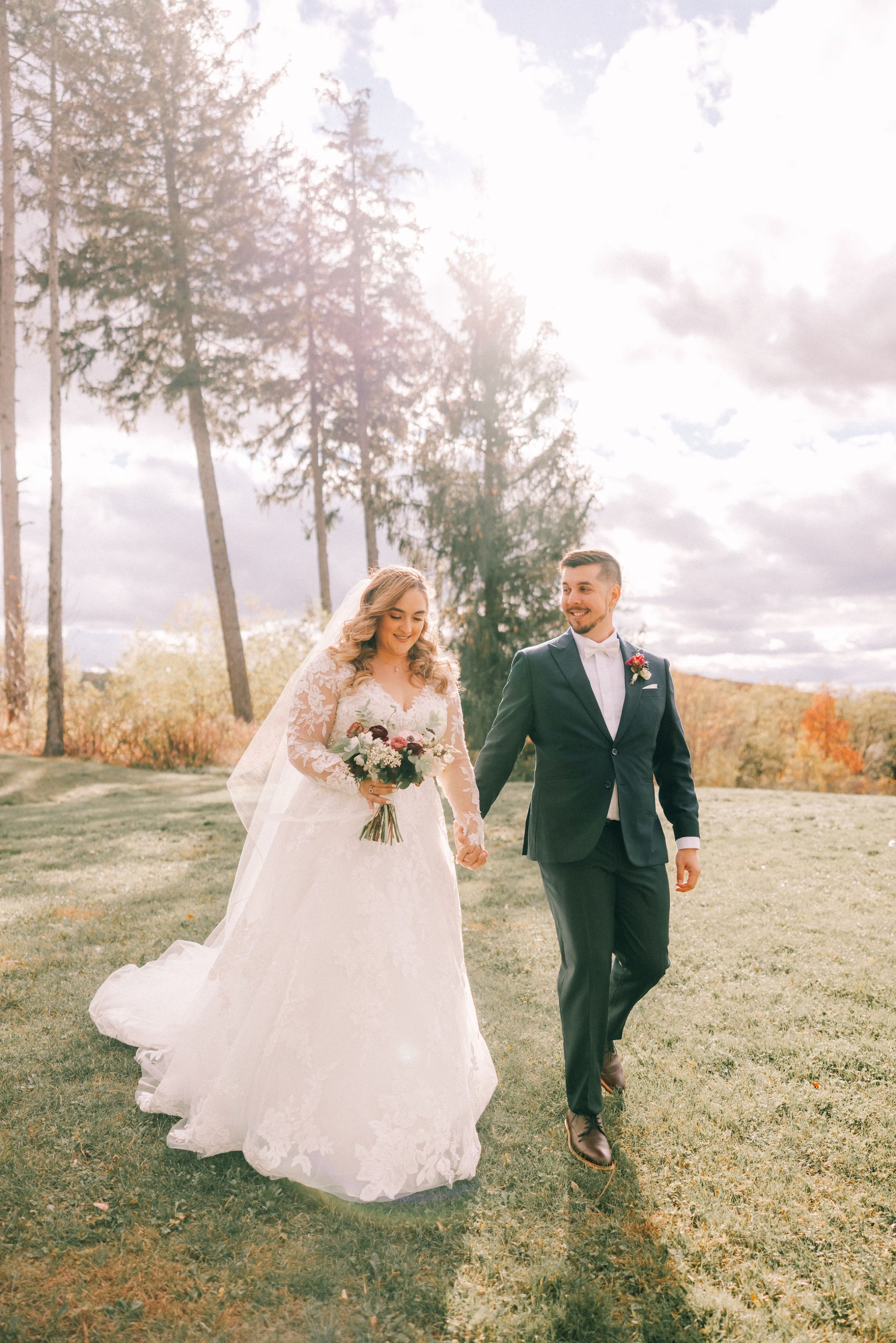  wedding couple walking at the garrison 