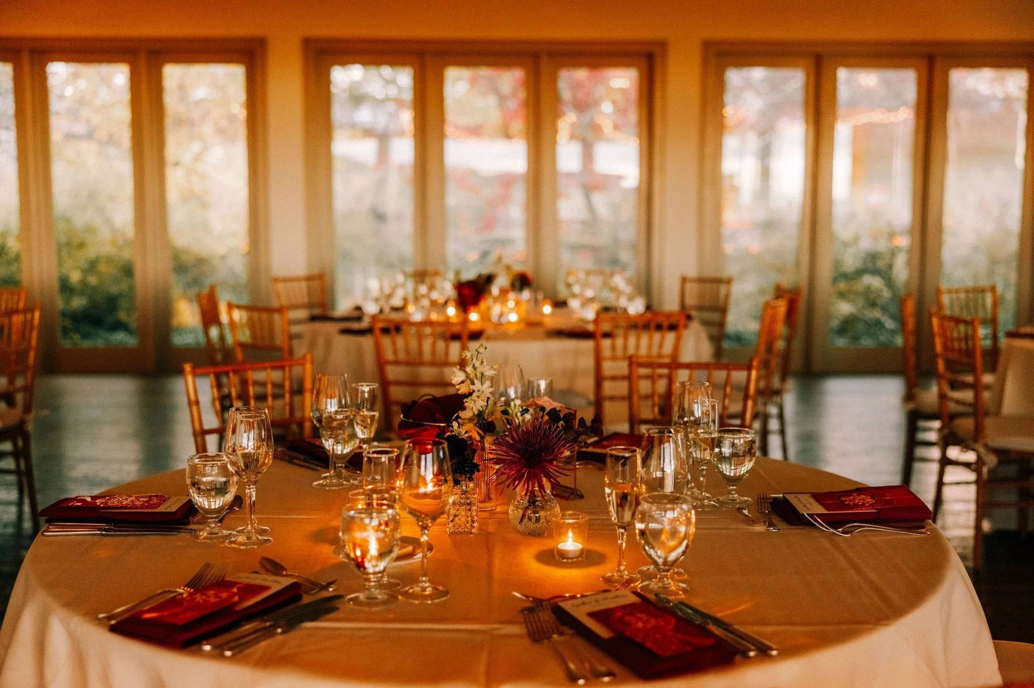  wedding reception table with candles at the garrison 