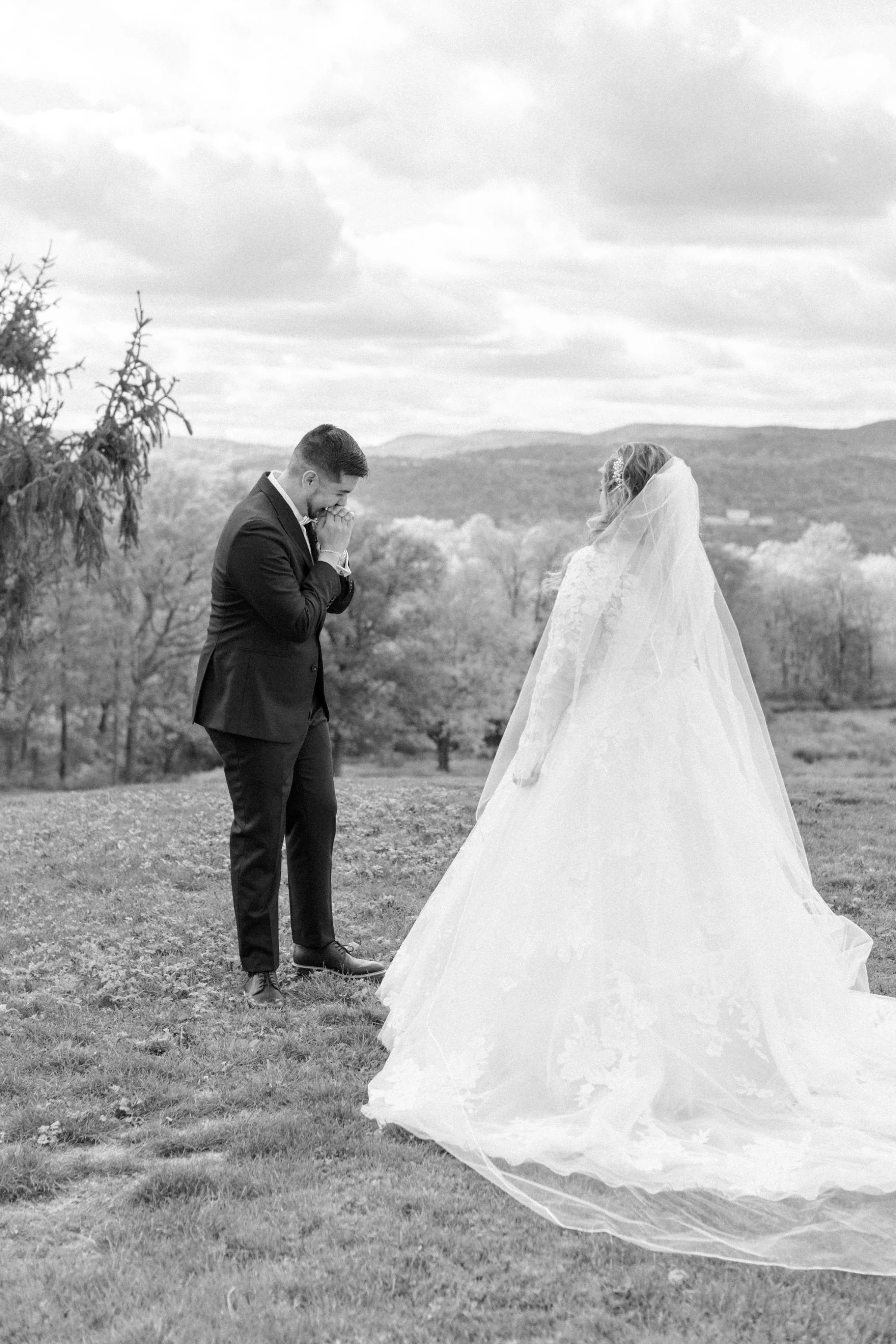  black and white wedding photographs of first look at the garrison 
