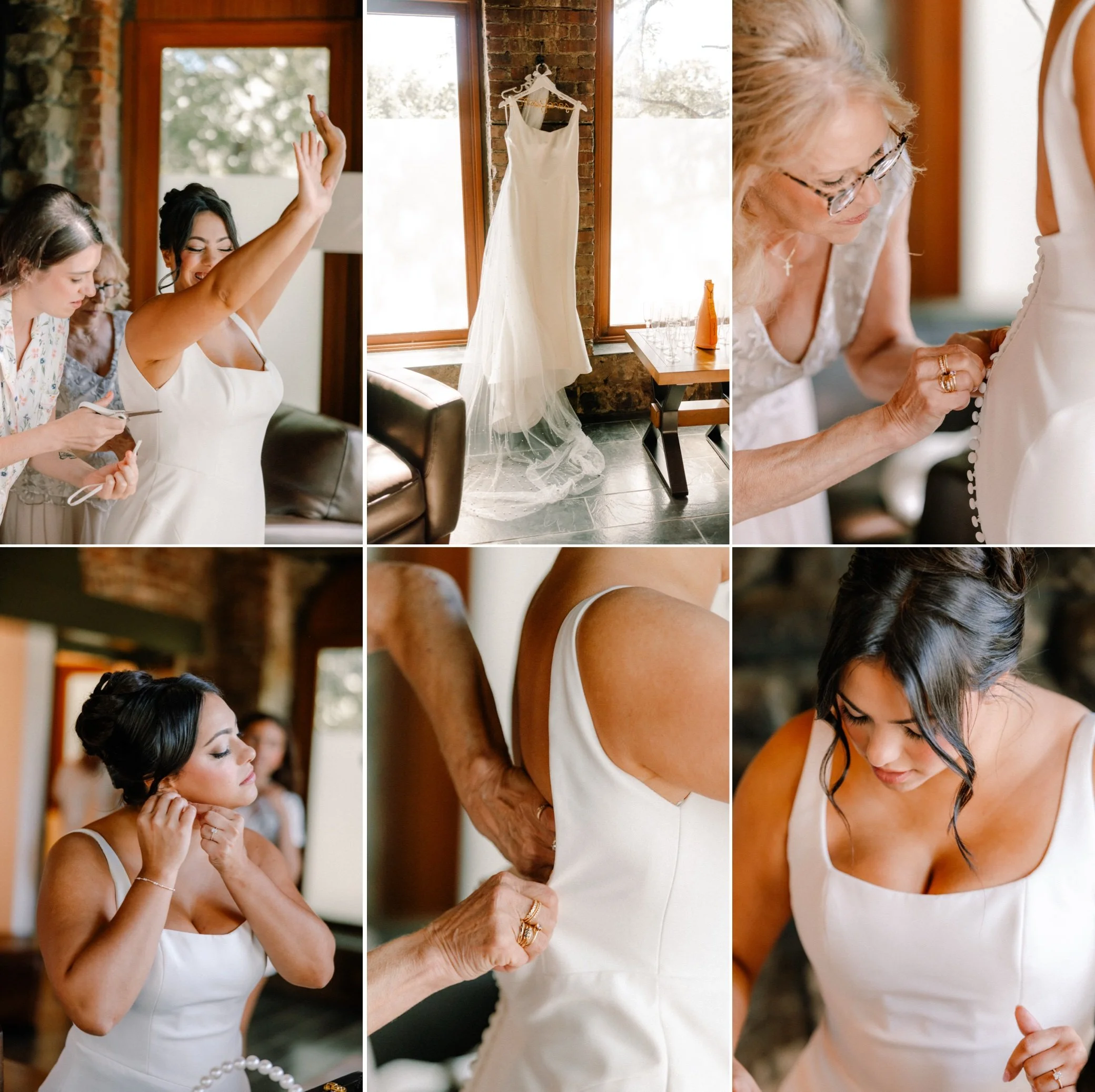  bride’s mom zipping up her dress in bridal suite at brotherhood winery 