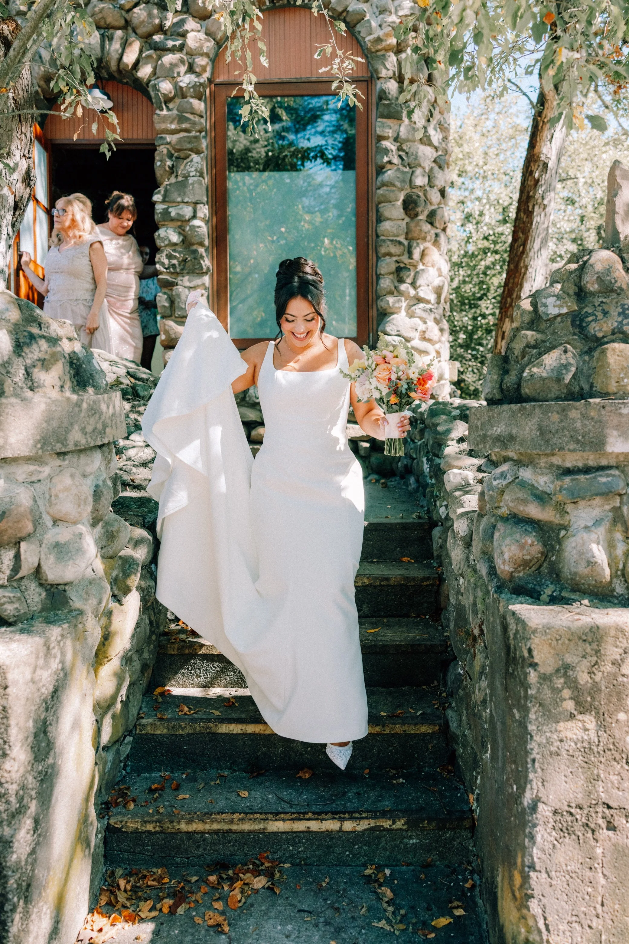  bride on her way to her wedding day first look at brotherhood winery 