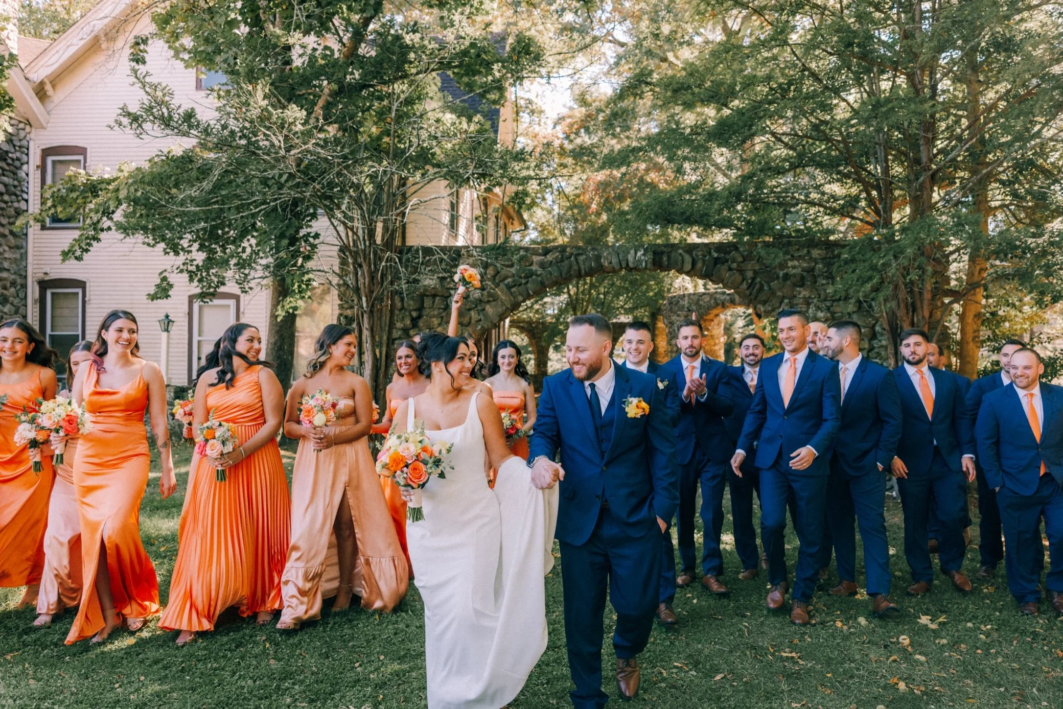  wedding party walking at brotherhood winery 